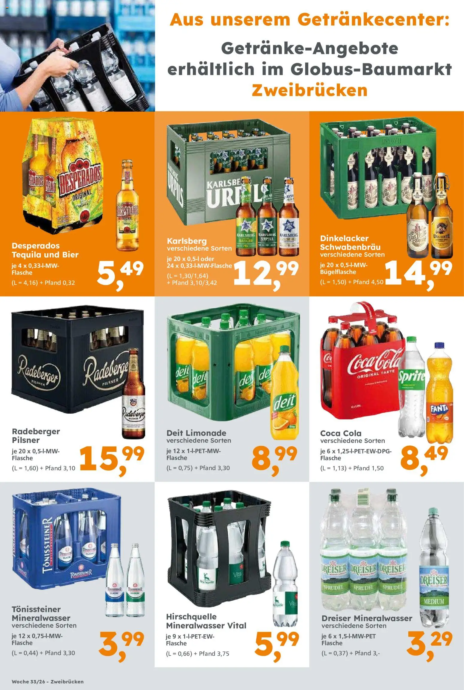 Globus Baumarkt Prospekt Zweibrücken – gültig ab 10.08.2026 | Seite: 5 | Produkte: Coca cola, Cola, Radler, Desperados