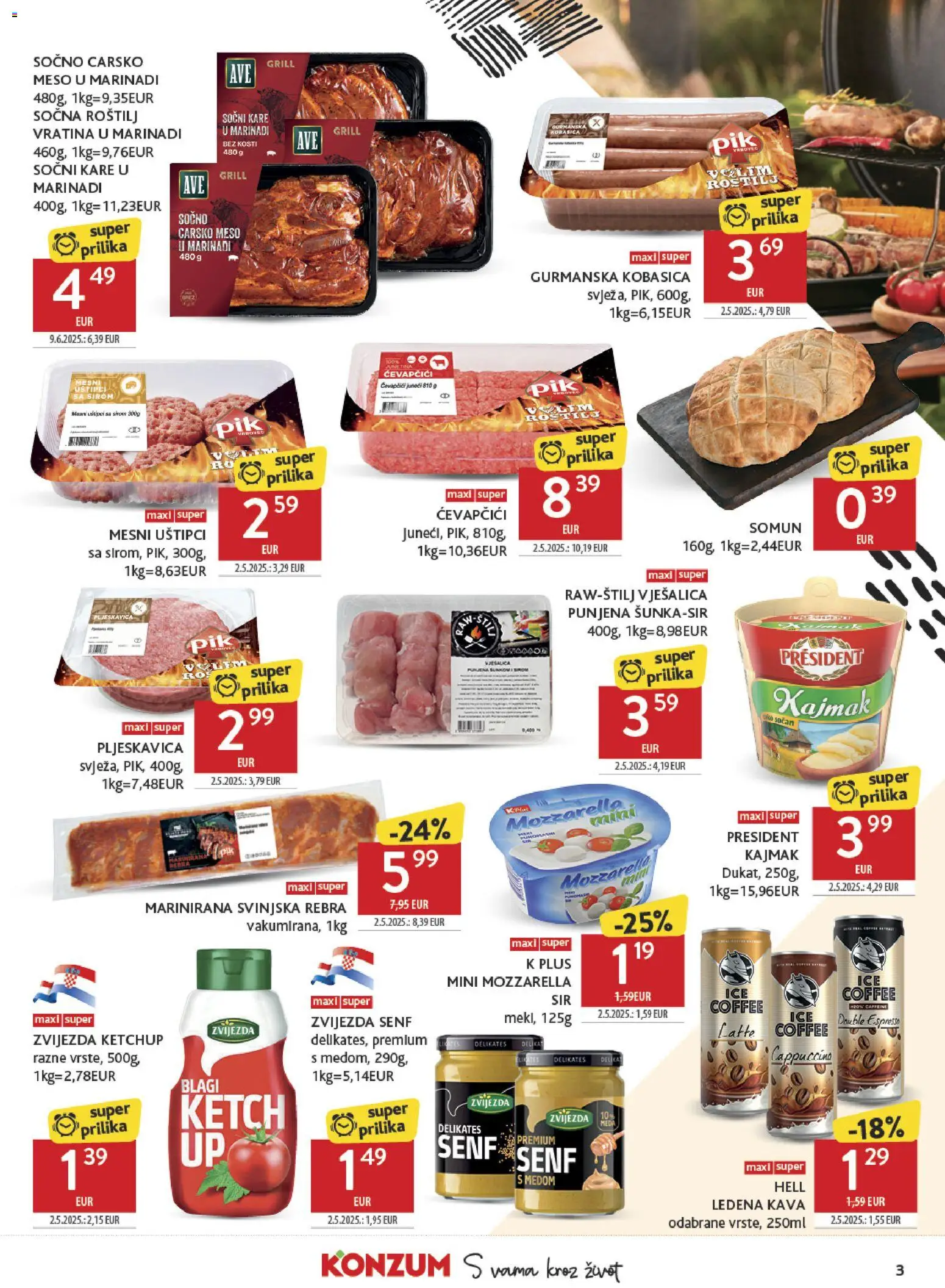 Konzum HR akciós ujság - amely érvényes a következő dátumtól: 2026.08.19. | Oldal: 3 | Termékek: Mozzarella, Cappuccino, Président, Ketchup