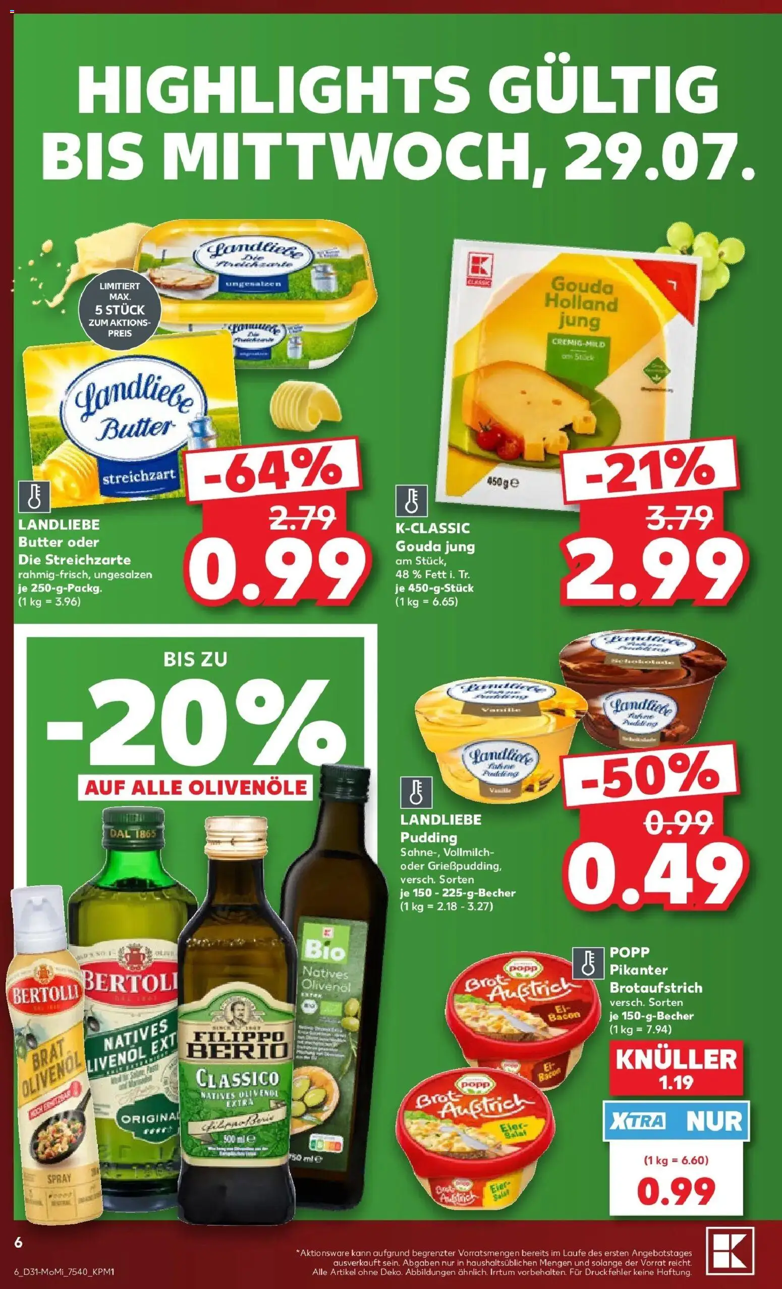 Kaufland Prospekt Berlin – gültig ab 27.07.2026 | Seite: 6 | Produkte: Butter, Gouda, Landliebe butter, Pudding