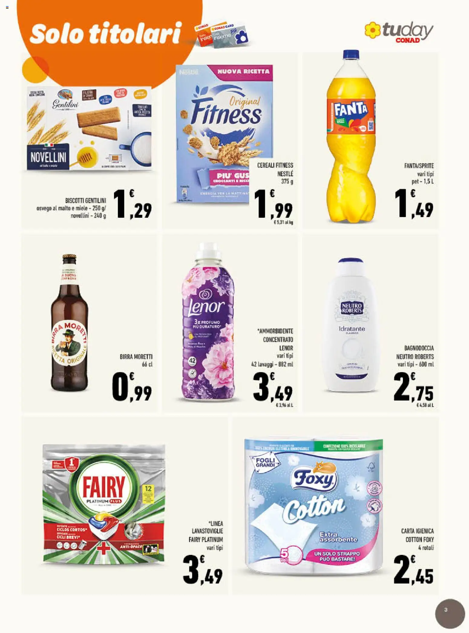 Volantino Conad del 17.06.2026 | Pagina: 3 | Prodotti: Carta igienica, Lavastoviglie, Fanta, Profumo