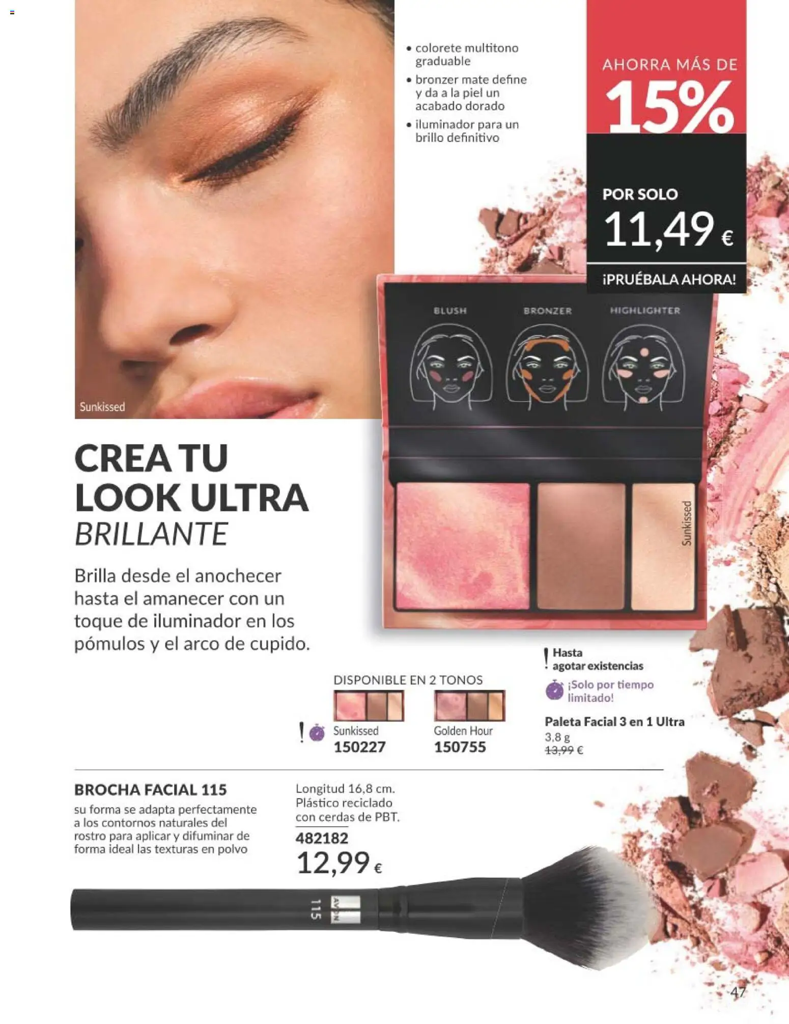 Catálogo AVON campaña 8 │ válido desde el 01/08/2026 | Página: 47 | Productos: Polvo, Iluminador, Colorete, Brocha