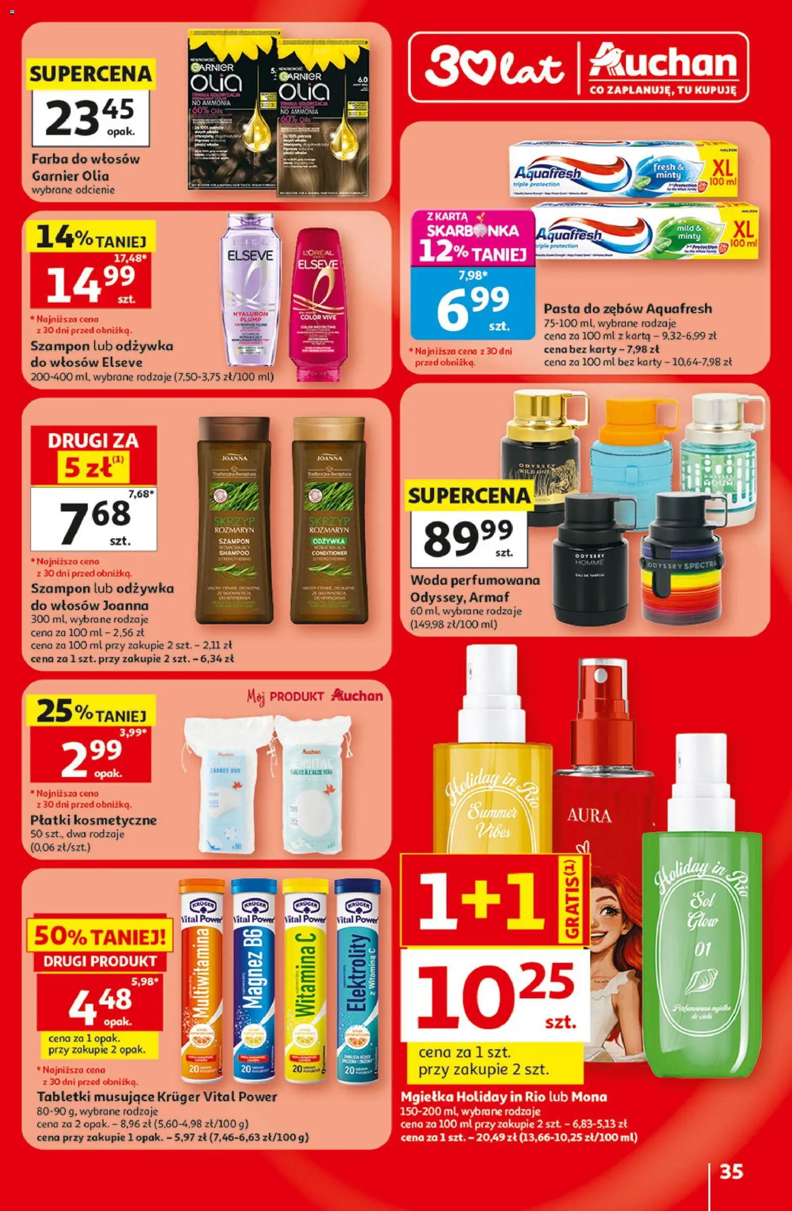 Auchan gazetka - 30 Lat Hipermarket od 18.06.2026 | Strona: 35 | Produkty: Farba do włosów, Szampon, Pasta do zębów, Woda