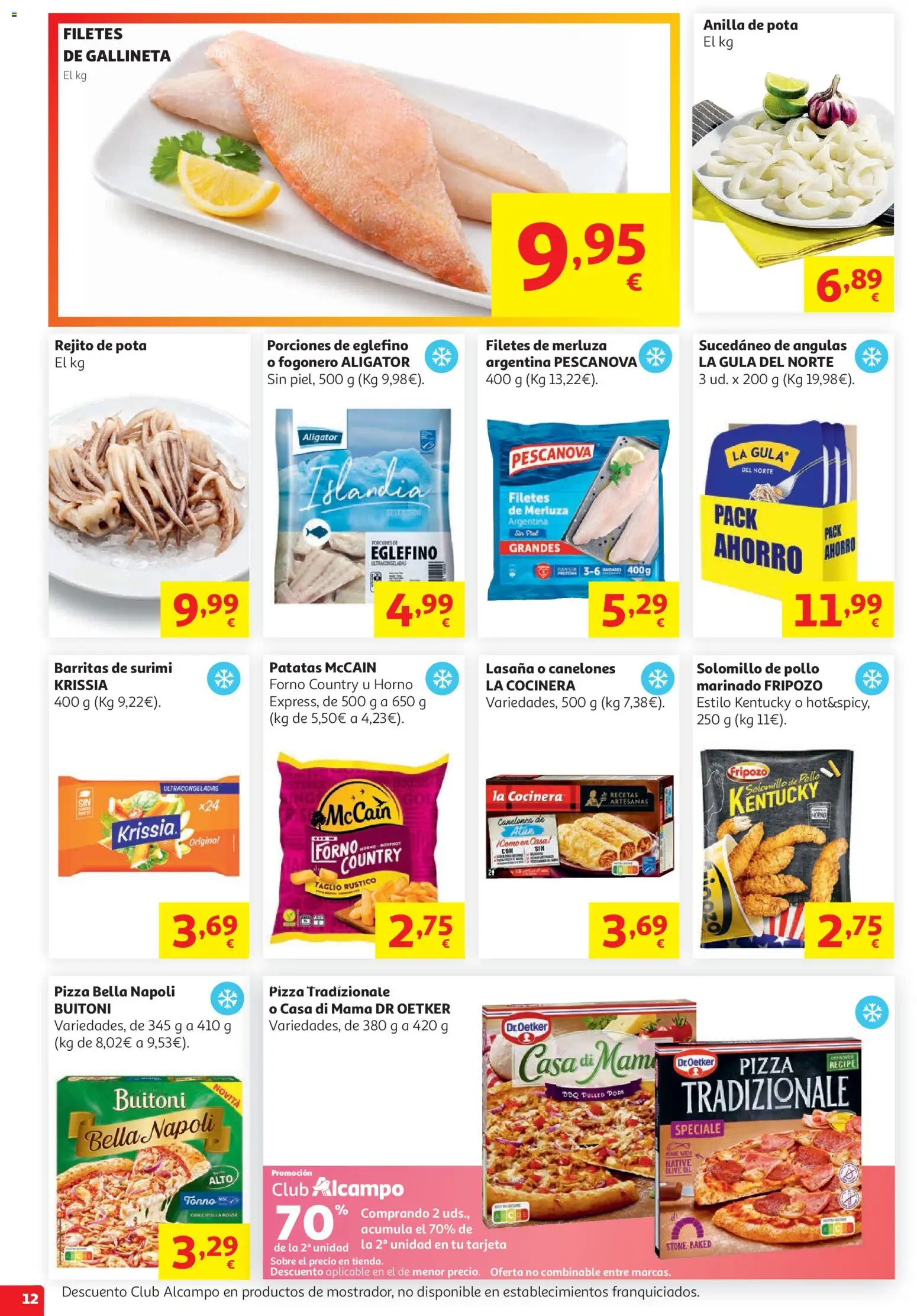 Alcampo HG Cat │ válido desde el 19.05.2026 | Página: 12 | Productos: Filetes de merluza, Horno, Lasaña, Canelones