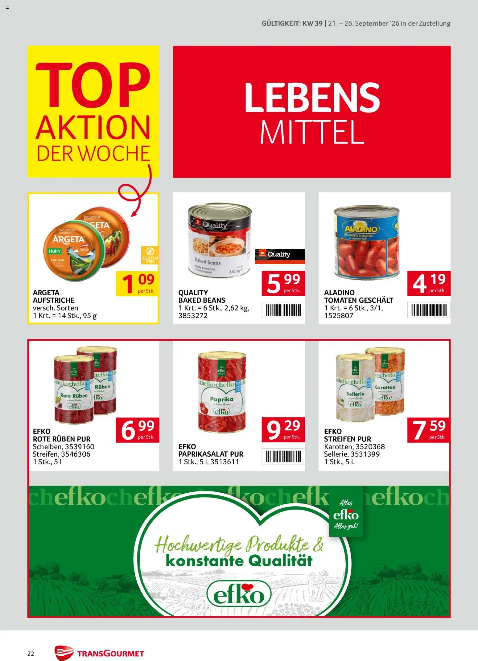 Transgourmet Zustellaktion gültig ab 20.09.2026 | Seite: 22 | Produkte: Sellerie, Tomaten