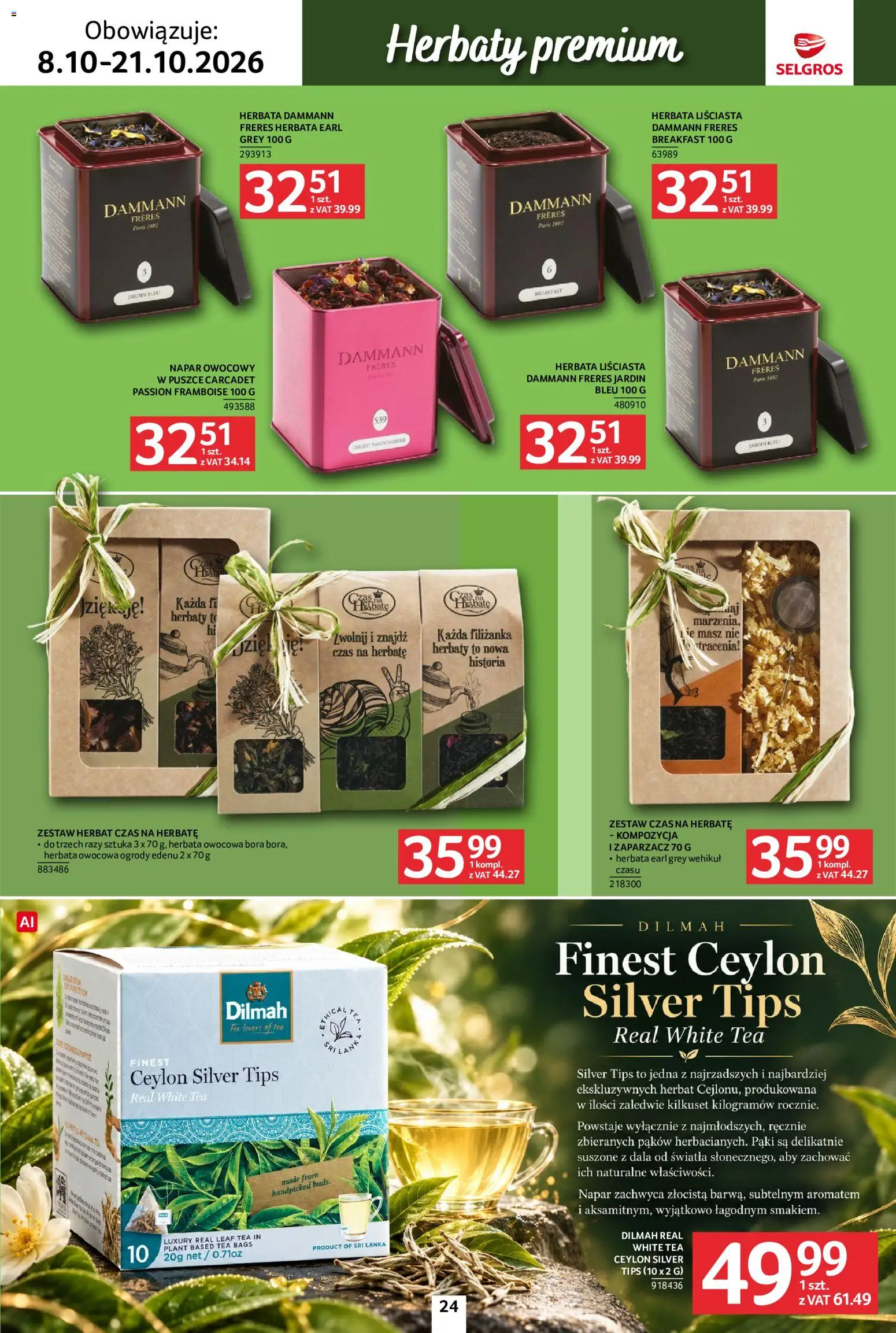 Selgros cash&carry gazetka - Kawa i herbata od 08.10.2026 | Strona: 24 | Produkty: Herbata owocowa, Herbata liściasta, Earl Grey, Herbata earl grey