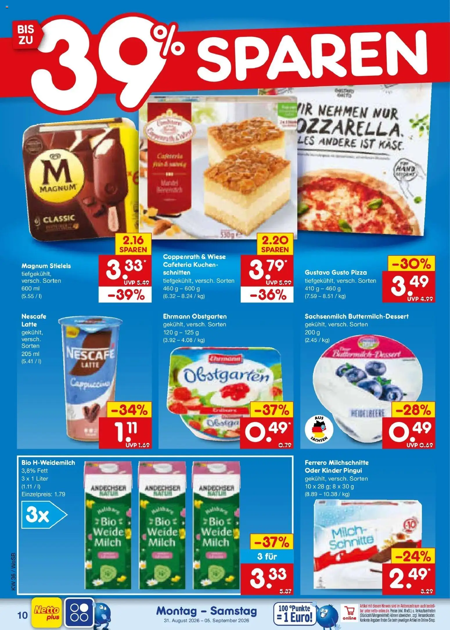 Netto Marken-Discount Prospekt Mannheim (ab 31.08.2026) » Angebote | Seite: 12 | Produkte: Gustavo gusto, Milch, Pizza, Kuchen