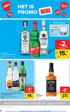 Likeur Get 27, Rum Bacardi en gin Bombay, alle soorten van 70 cl, Voorbeeld: wodka Original Eristoff 37,5%, 22, /L - Voorbeeld van een folder van Carrefour, geldig van 23/09/2026 | Pagina: 10