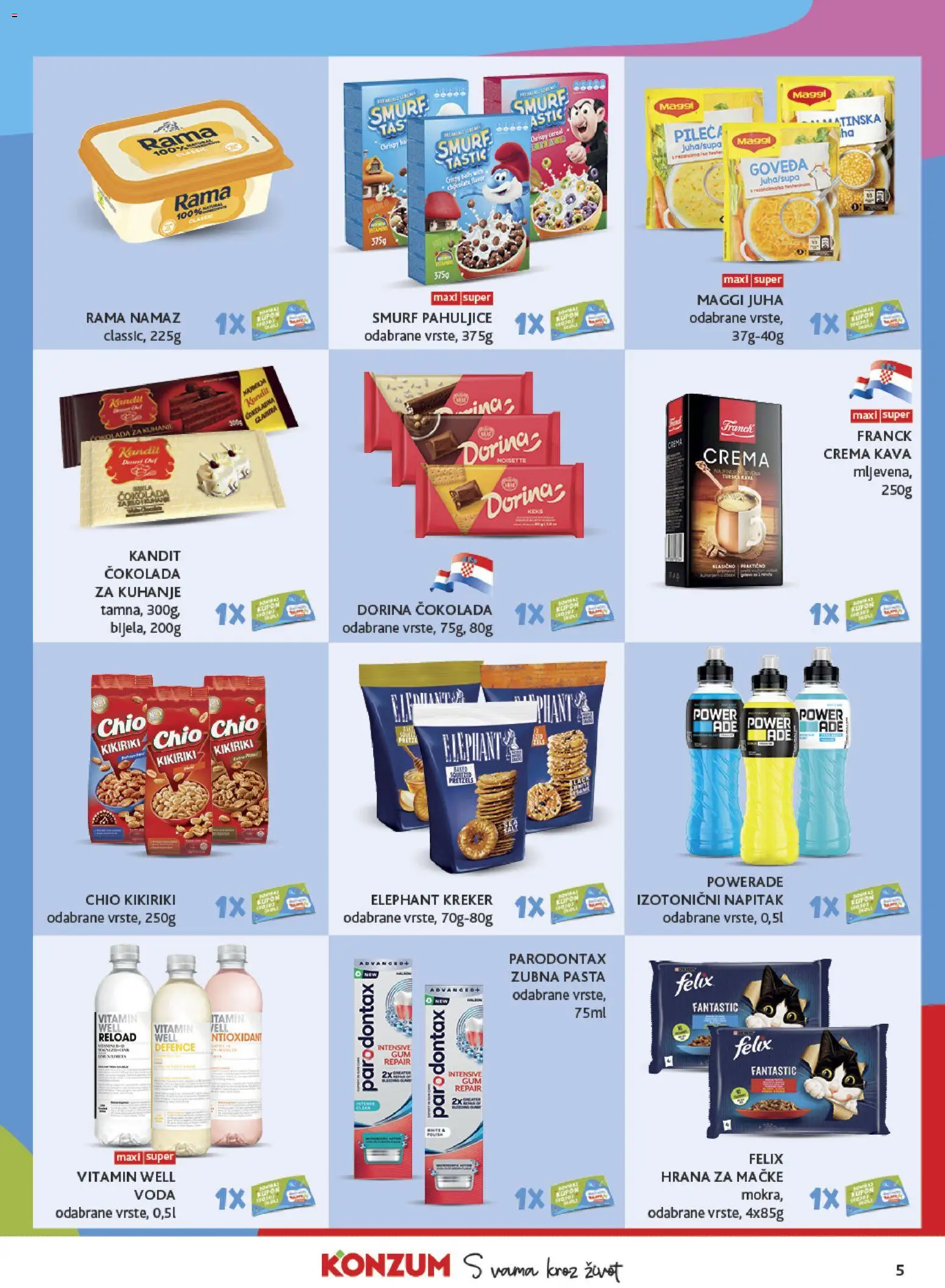 Konzum HR akciós ujság - amely érvényes a következő dátumtól: 2026.10.14. | Oldal: 5 | Termékek: Powerade, Vitamin, Chio, Rama