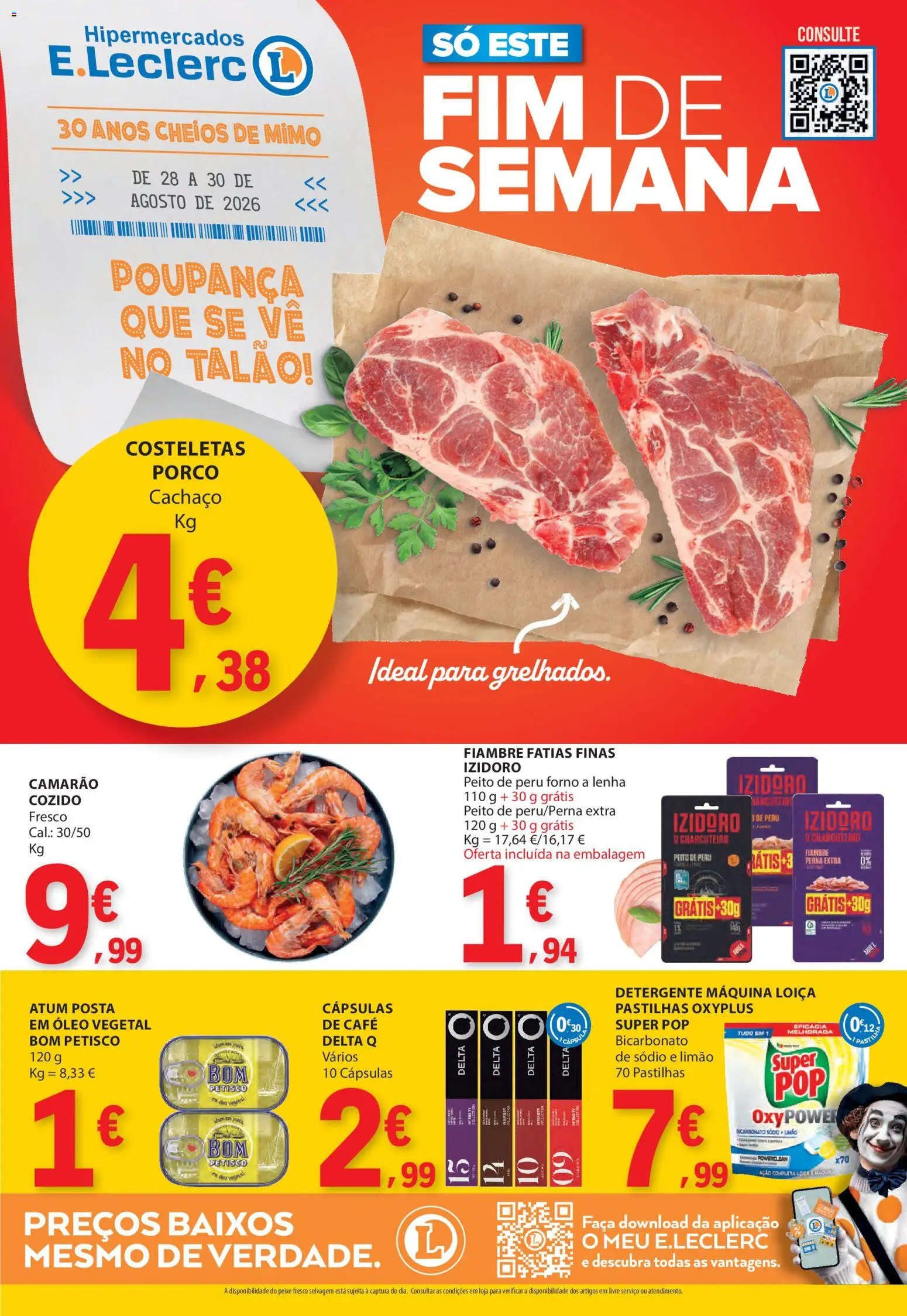 E.Leclerc Catálogo Fim de Semana │ válido de 28/08/2026 | Página: 1 | Produtos: Peru, Delta q, Camarão, Cápsulas