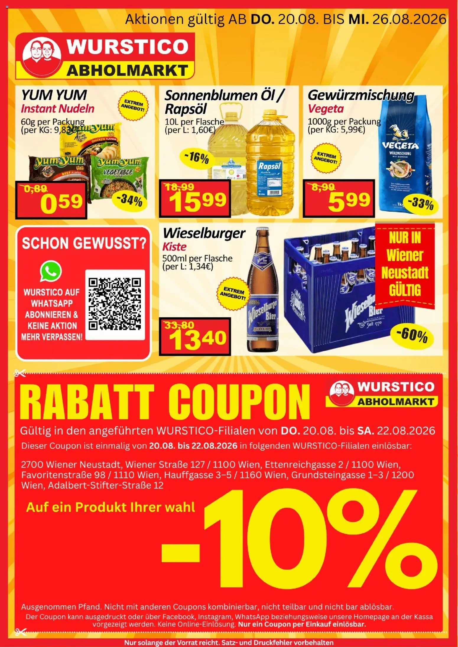 Wurstico Abholmarkt Flugblatt gültig ab 20.08.2026 | Seite: 3 | Produkte: Rapsöl, Öl, Bier, Nudeln