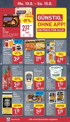 Aldi Prospekt ab 10.08.2026 gültig | Seite: 8 | Produkte: Käse, Burger, Snickers, Chili