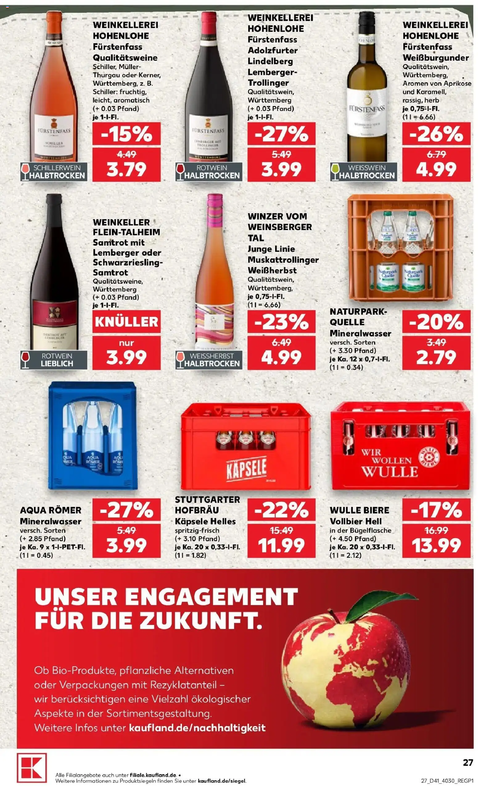 Prospekt Kaufland ab 08.10.2026 » Angebote Online zum Blättern | Seite: 27 | Produkte: Weißwein, Rotwein, Weißwein halbtrocken, Mineralwasser