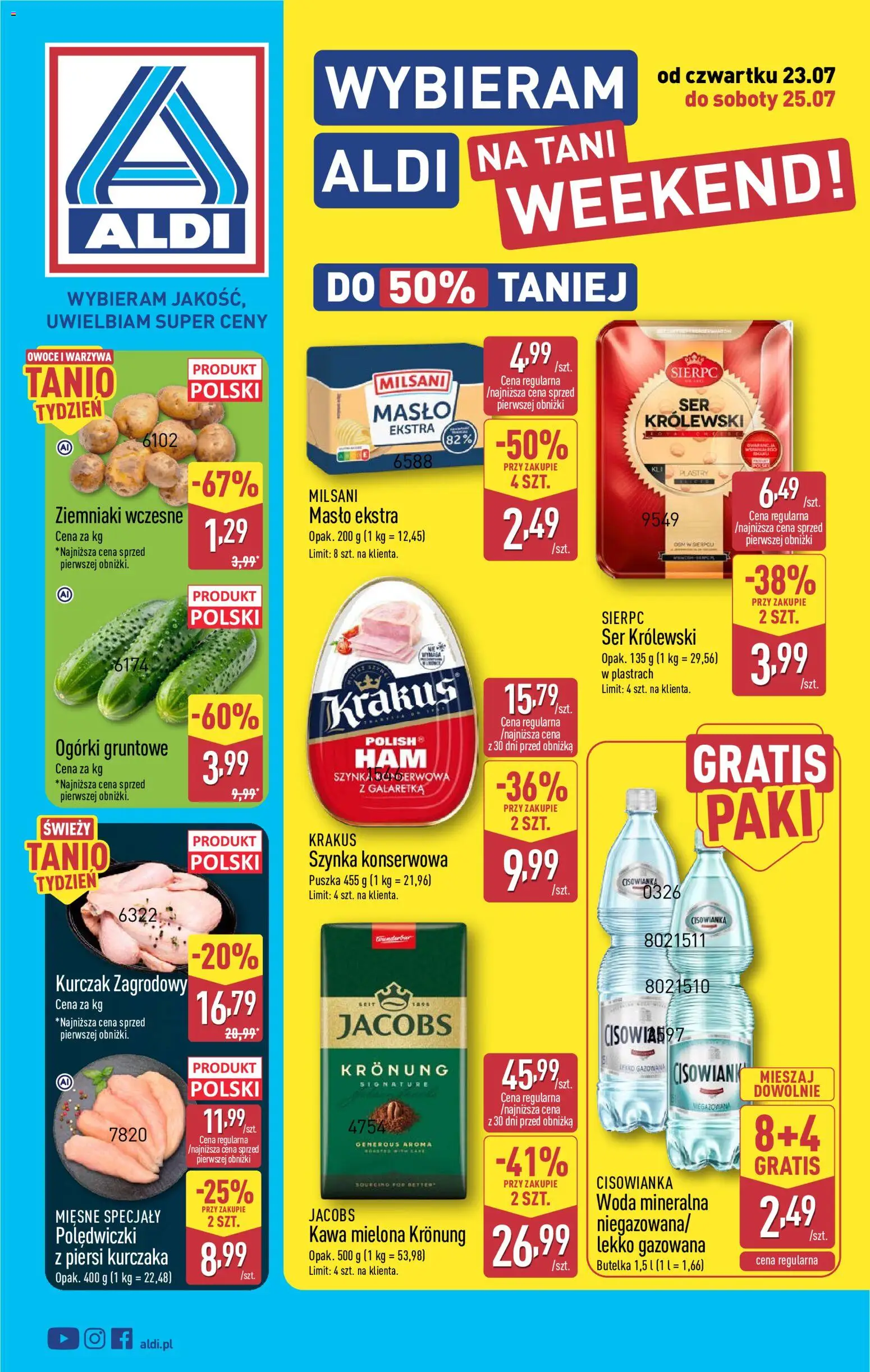 Aldi gazetka - Oferta weekendowa od 23.07.2026 | Strona: 1 | Produkty: Piersi, Szynka, Kurczak zagrodowy, Ziemniaki