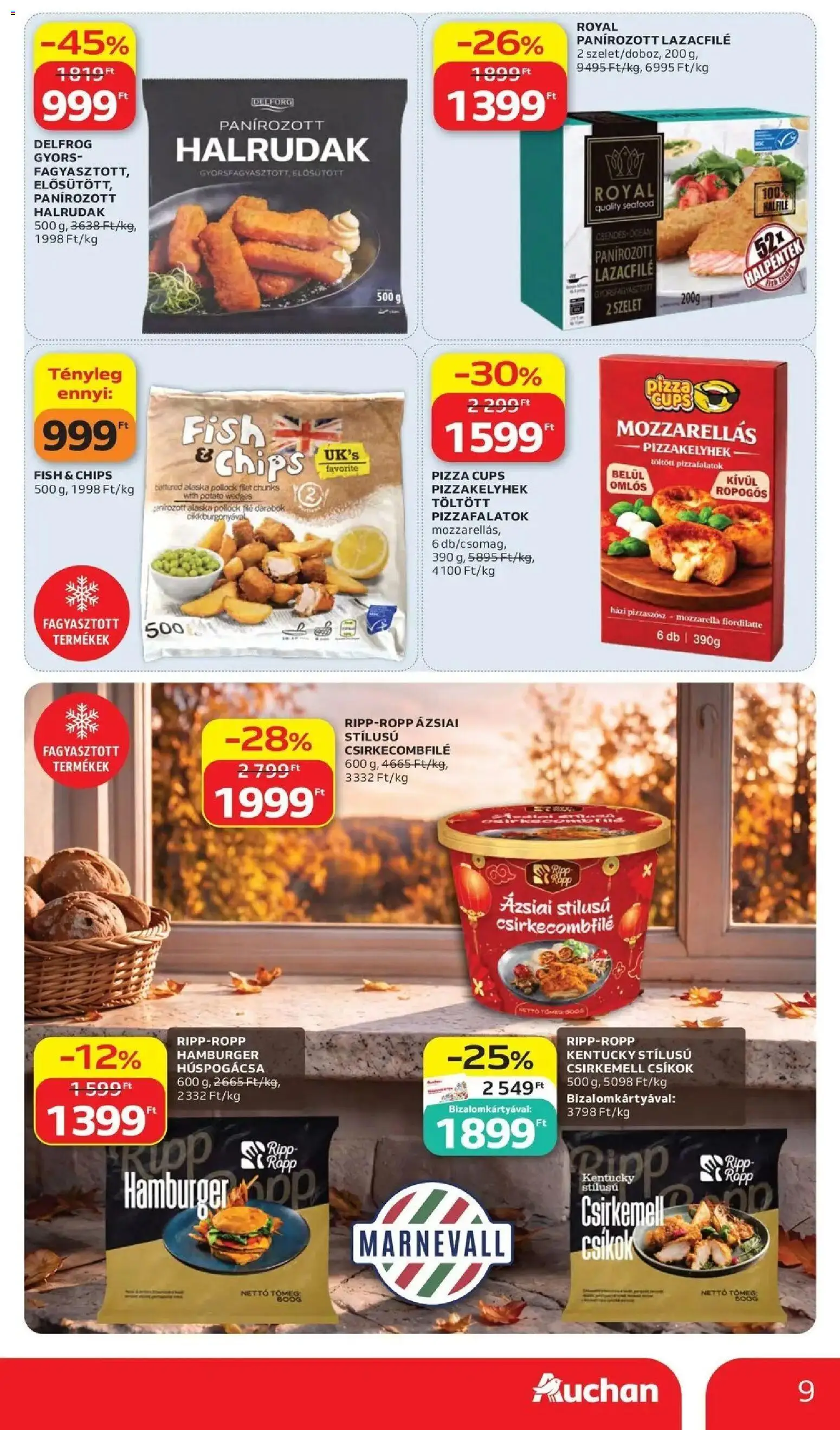Auchan akciós újság Szolnok - 2026.10.15. -tól/töl > akció, lapozható szórólap 🛍️ | Oldal: 9 | Termékek: Halrudak, Seafood, Csirkecombfile, Gyorsfagyasztott