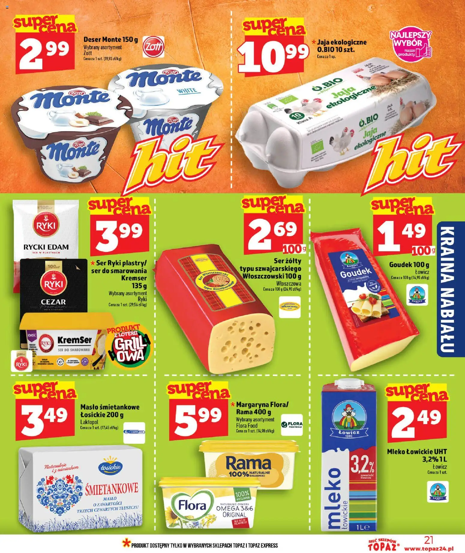 Topaz gazetka od 11.06.2026 | Strona: 21 | Produkty: Ser żółty, Margaryna, Masło śmietankowe, Jaja