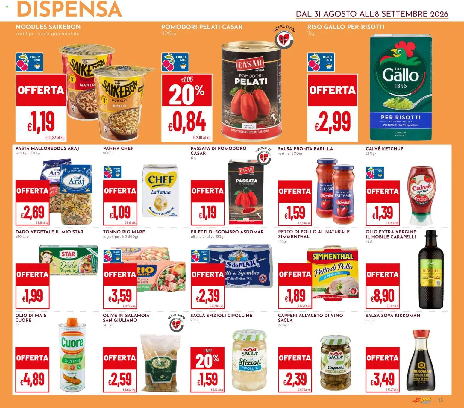Volantino Pan del 31/08/2026 | Pagina: 15 | Prodotti: Pomodoro, Barilla, Tonno, Olio extra vergine
