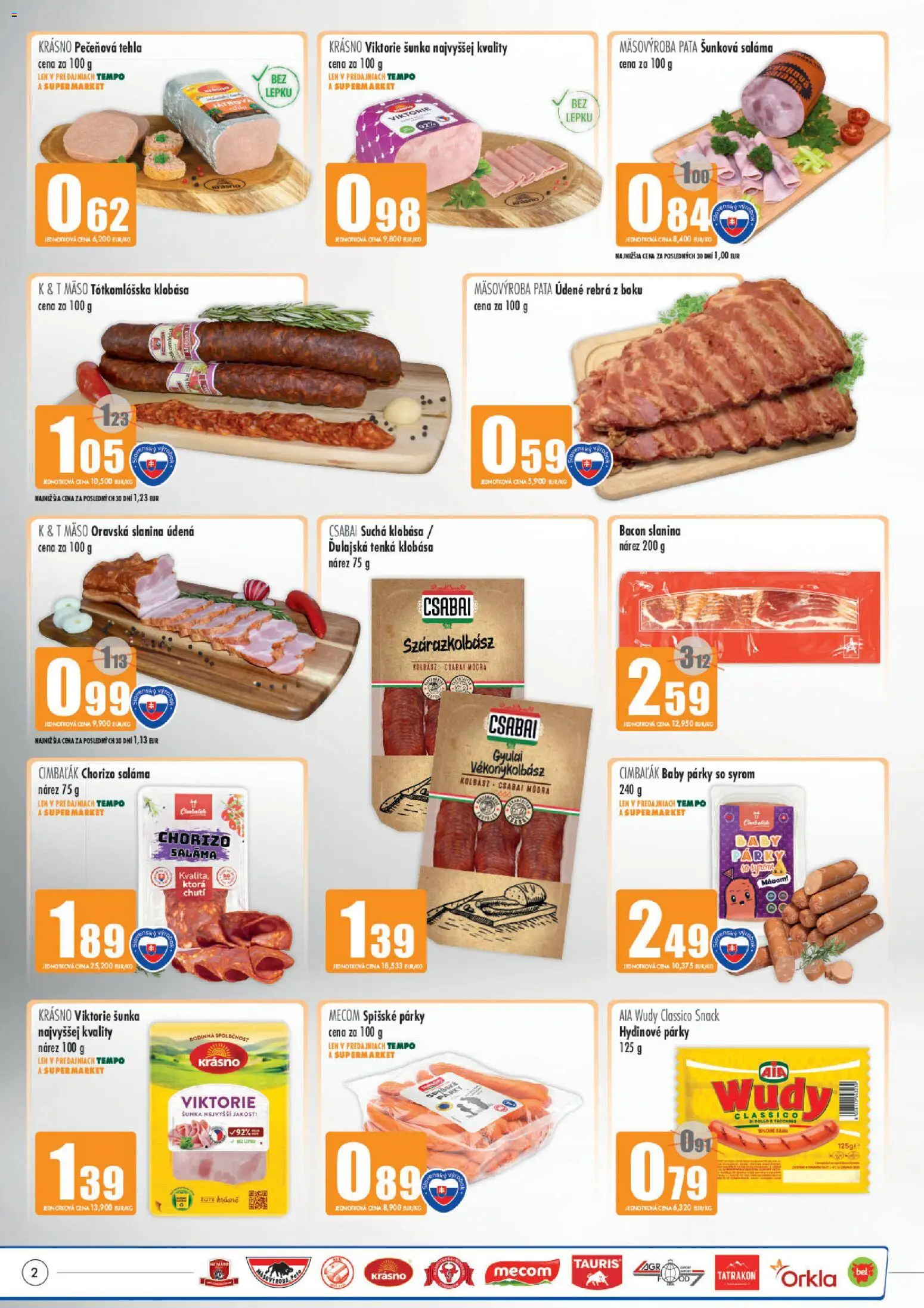 Nové COOP Jednota akcie – leták je platný od 15.10.2026 | Strana: 2 | Produkty: Šunka, Slanina, Klobása, Párky