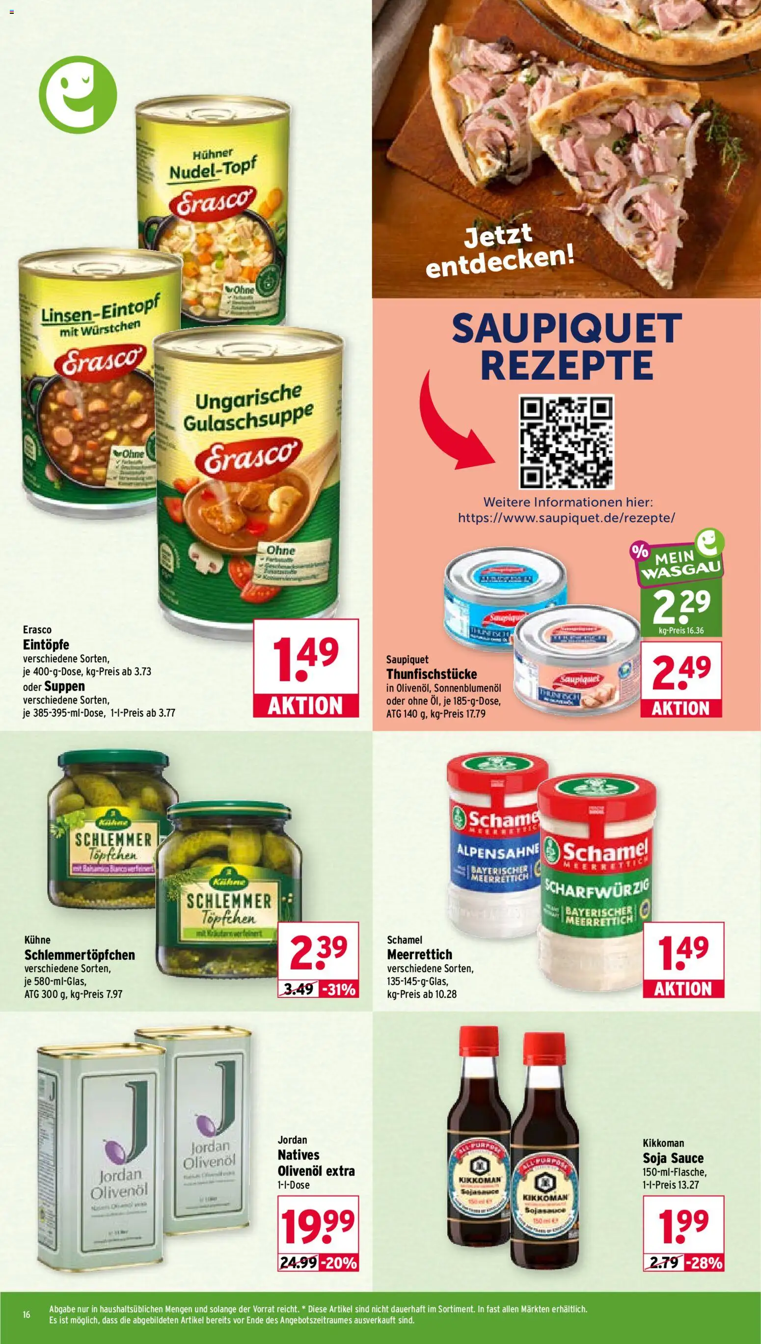 Wasgau Prospekt – gültig ab 31.08.2026 | Seite: 16 | Produkte: Sonnenblumenol, Olivenol, Erasco