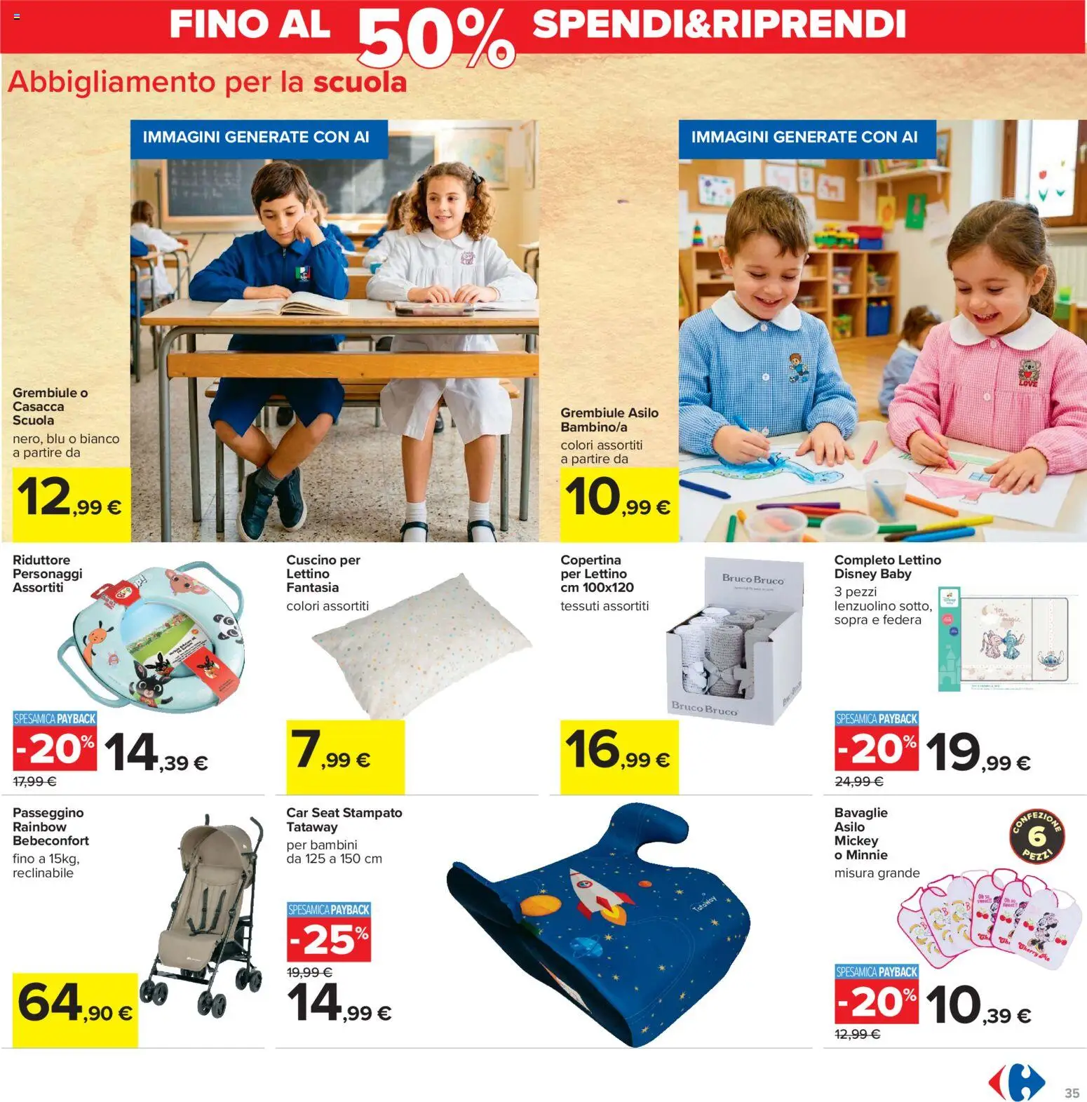 Volantino Carrefour del 06/08/2026 | Pagina: 35 | Prodotti: Lettino, Passeggino, Grembiule, Federa