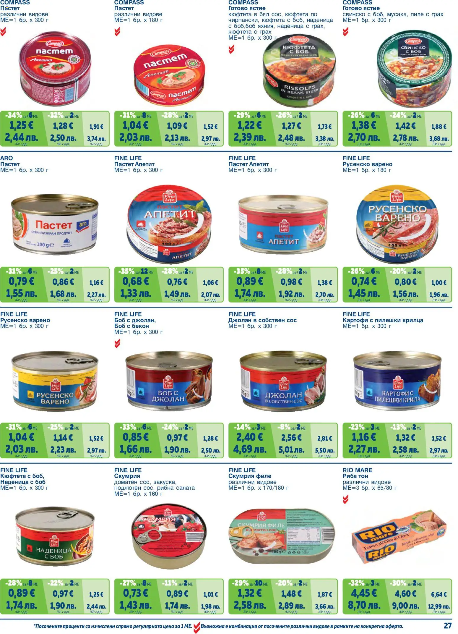 {H1} | Страница: 27 | Продукти: Наденица, Бекон, Скумрия, Боб