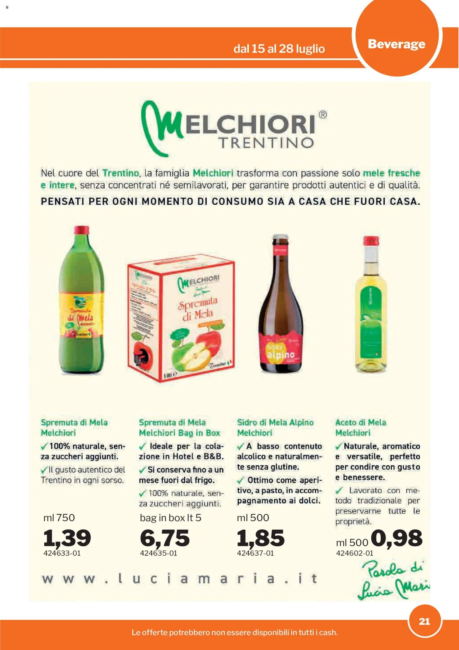 Volantino Sogegross del 15/07/2026 | Pagina: 21 | Prodotti: Mele, Tè, Aceto