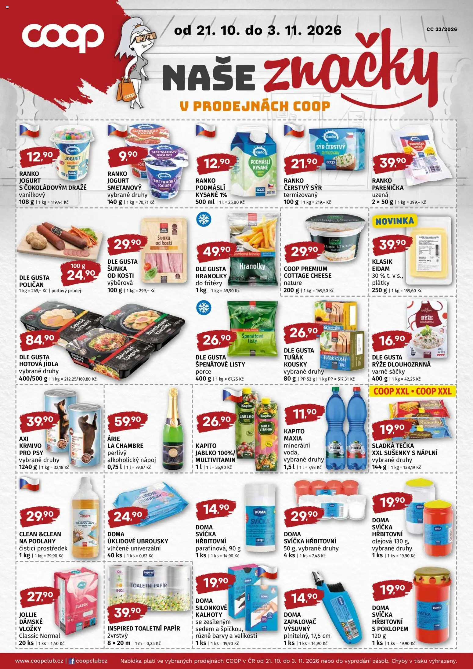 Trefa leták - COOP naše super ceny od 21.10.2026 | Strana: 2 | Produkty: Sýr, Hranolky, Ubrousky, Hotová jídla