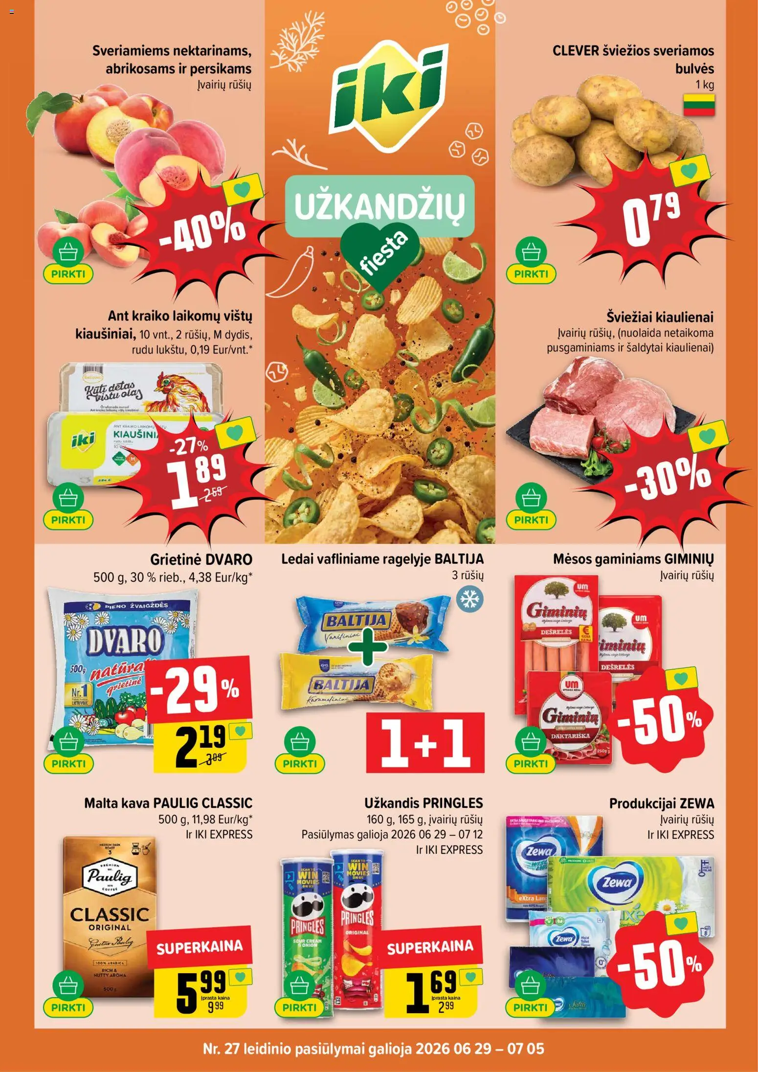 IKI akcijos nuo 2026.06.29 | Puslapis: 1 | Prekių: Ledai, Bulvės, Kava, Grietinė