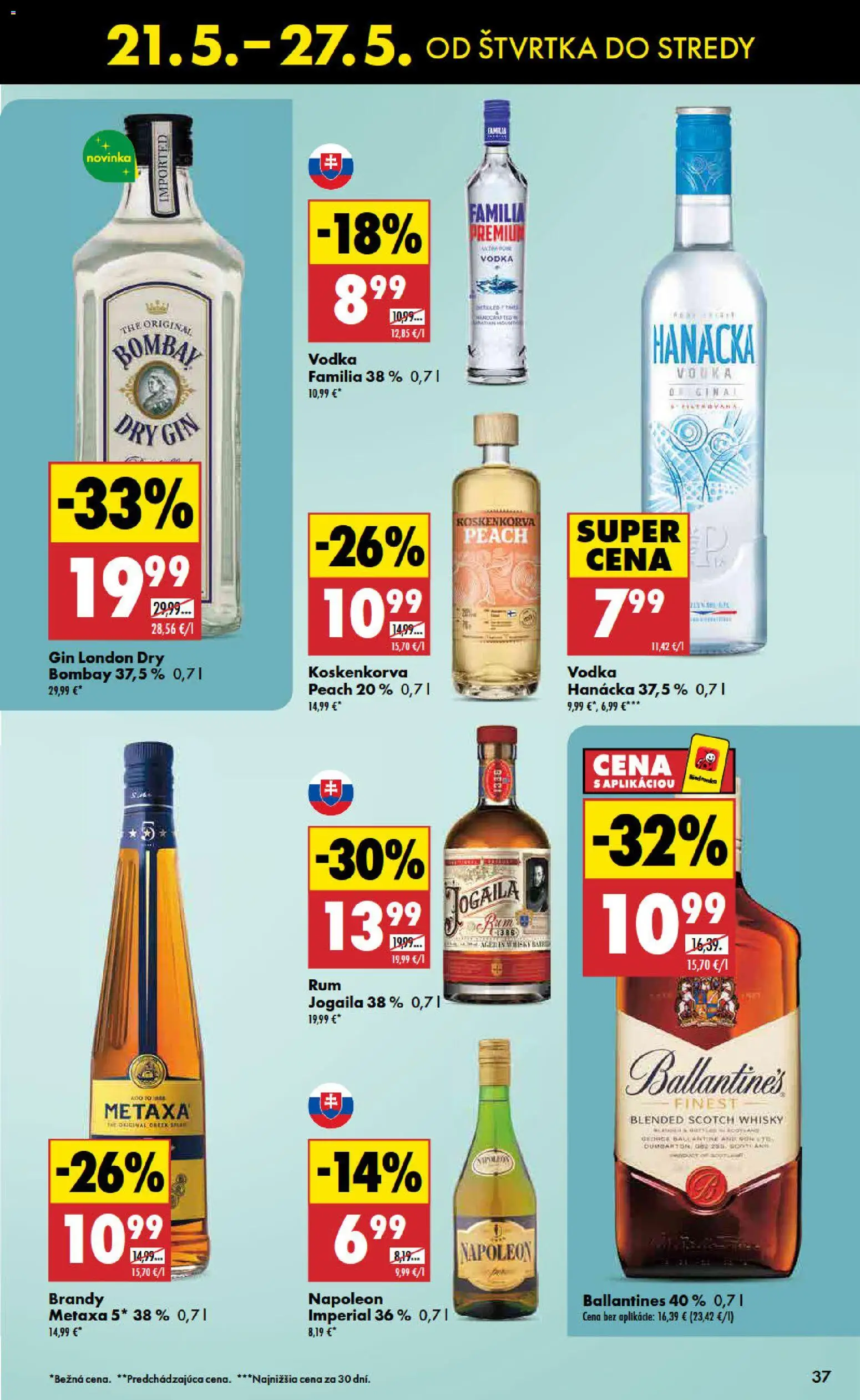 Nové Biedronka akcie – leták je platný od 21.05.2026 | Strana: 37 | Produkty: Metaxa, Brandy, Vodka, Ballantines