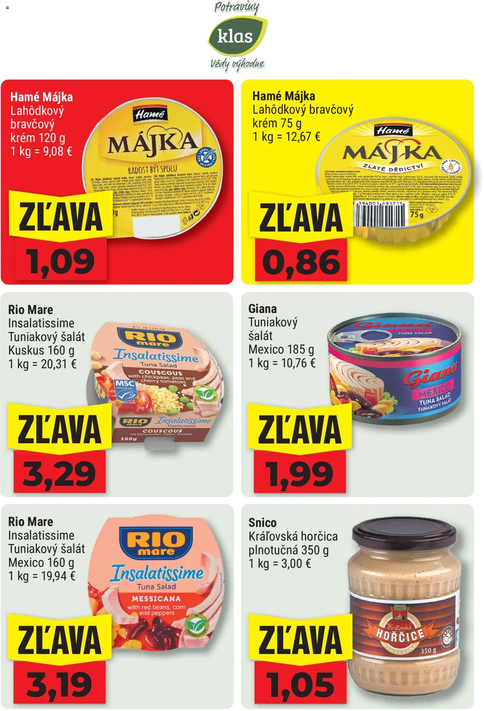Nové Klas akcie – leták je platný od 10.08.2026 | Strana: 15 | Produkty: Mäso, Rio Mare, Bravčové mäso, Horčica