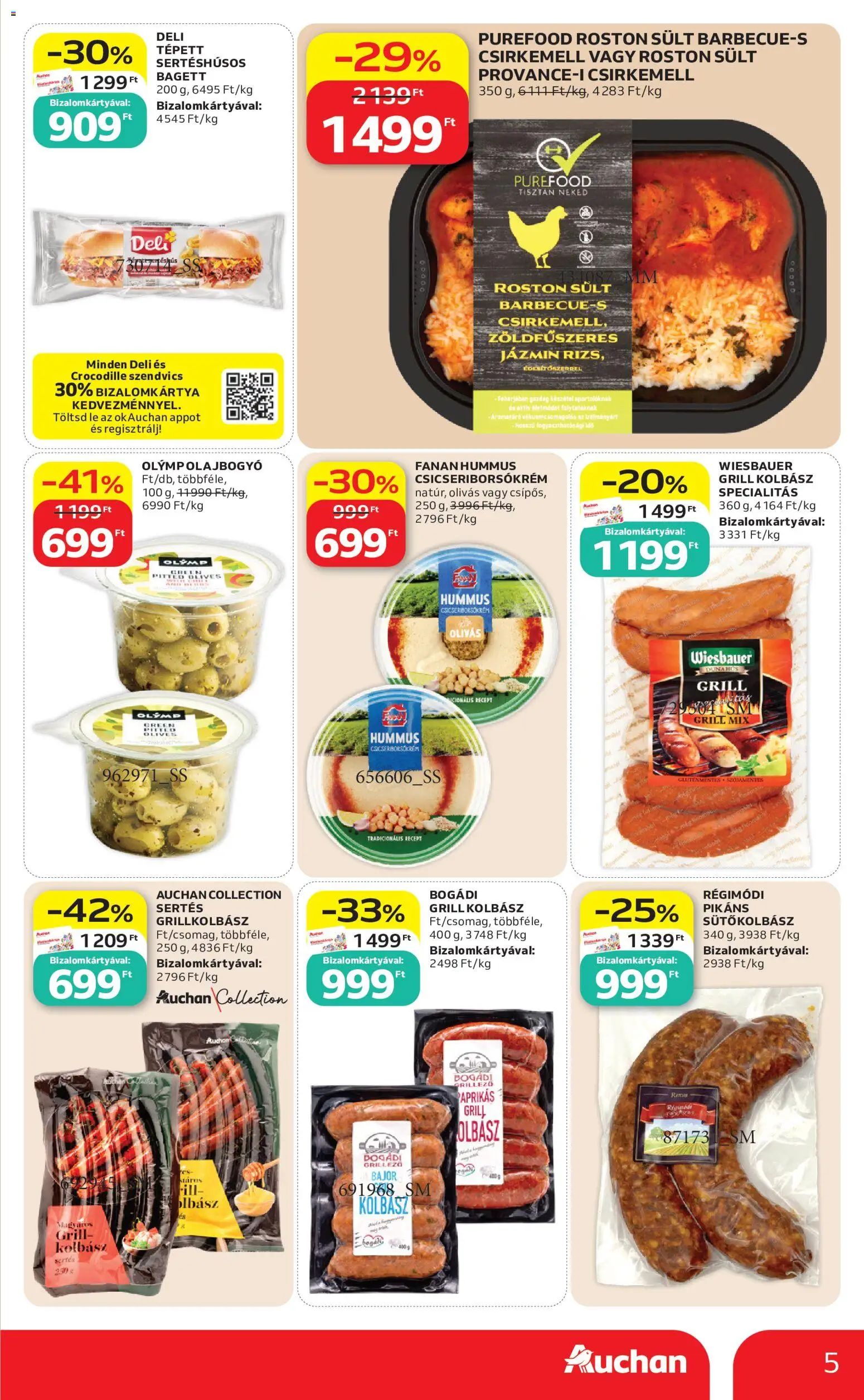 Auchan akciós ujság - amely érvényes a következő dátumtól: 2026.08.06. | Oldal: 5 | Termékek: Kolbász, Grillkolbász, Bagett, Csirkemell