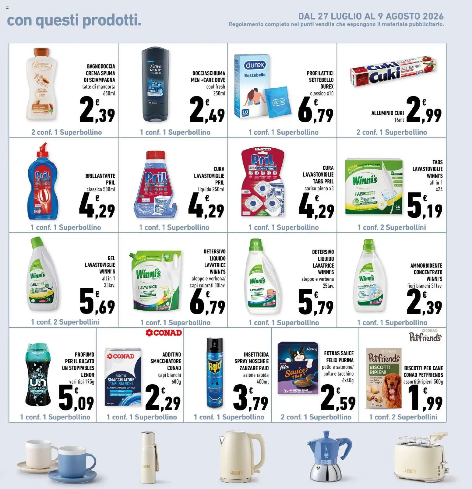 Volantino Conad del 29/07/2026 | Pagina: 27 | Prodotti: Pollo, Latte, Insetticida, Doccia