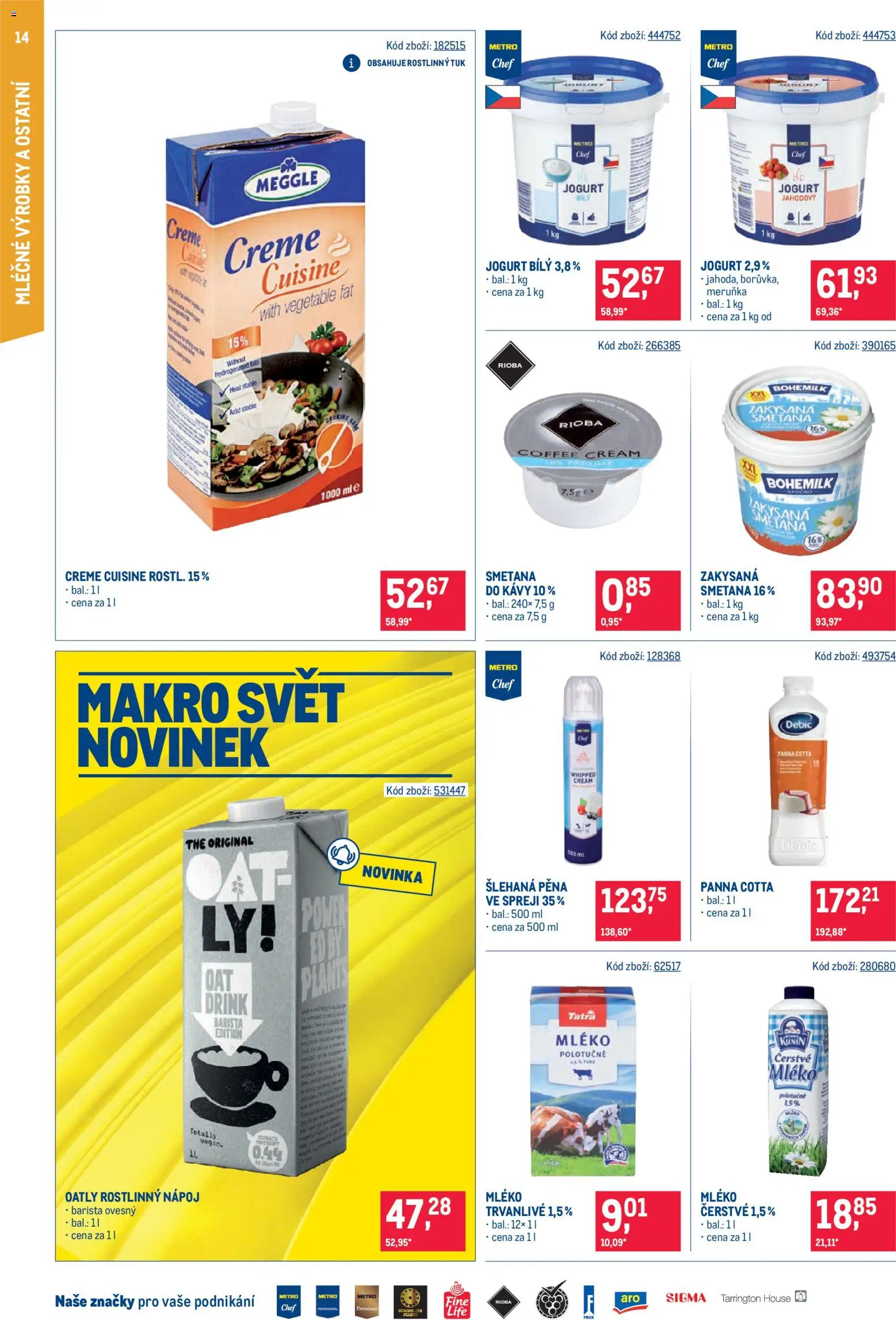 Makro leták - Gastronomie distribuce od 11.08.2026 | Strana: 14 | Produkty: Mléko polotučné, Jogurt, Smetana, Panna cotta