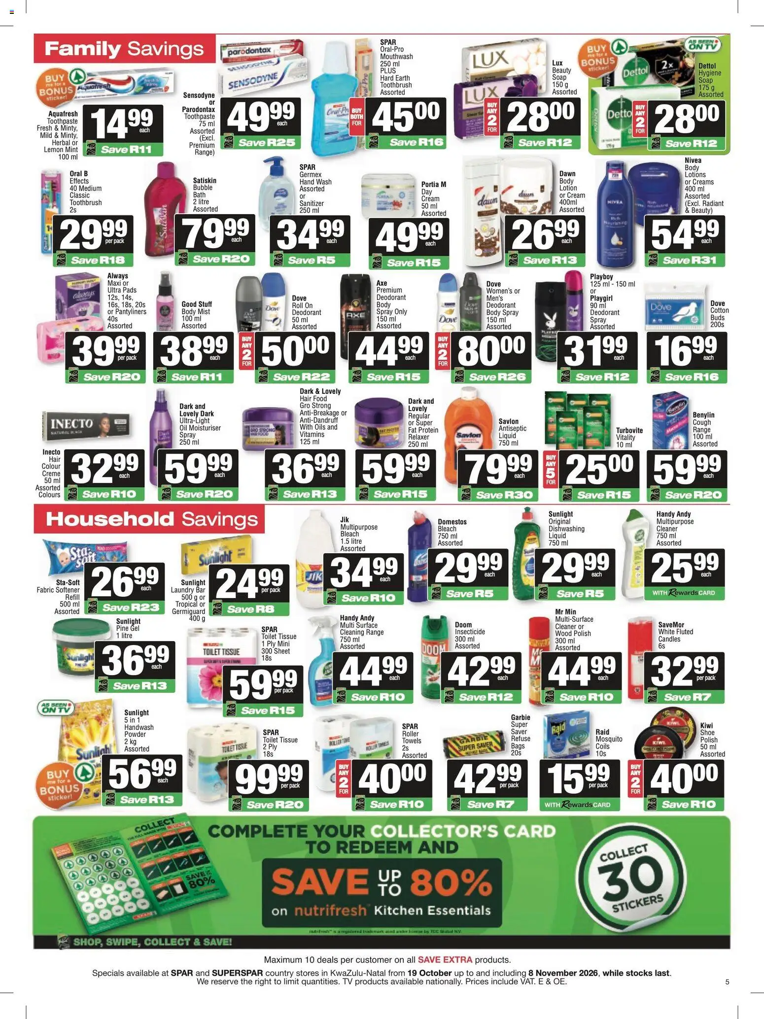 New Spar catalogue – valid from 19/10/2026 | Page: 5 | Products: Protein, Body spray, Deodorant, Toothbrush