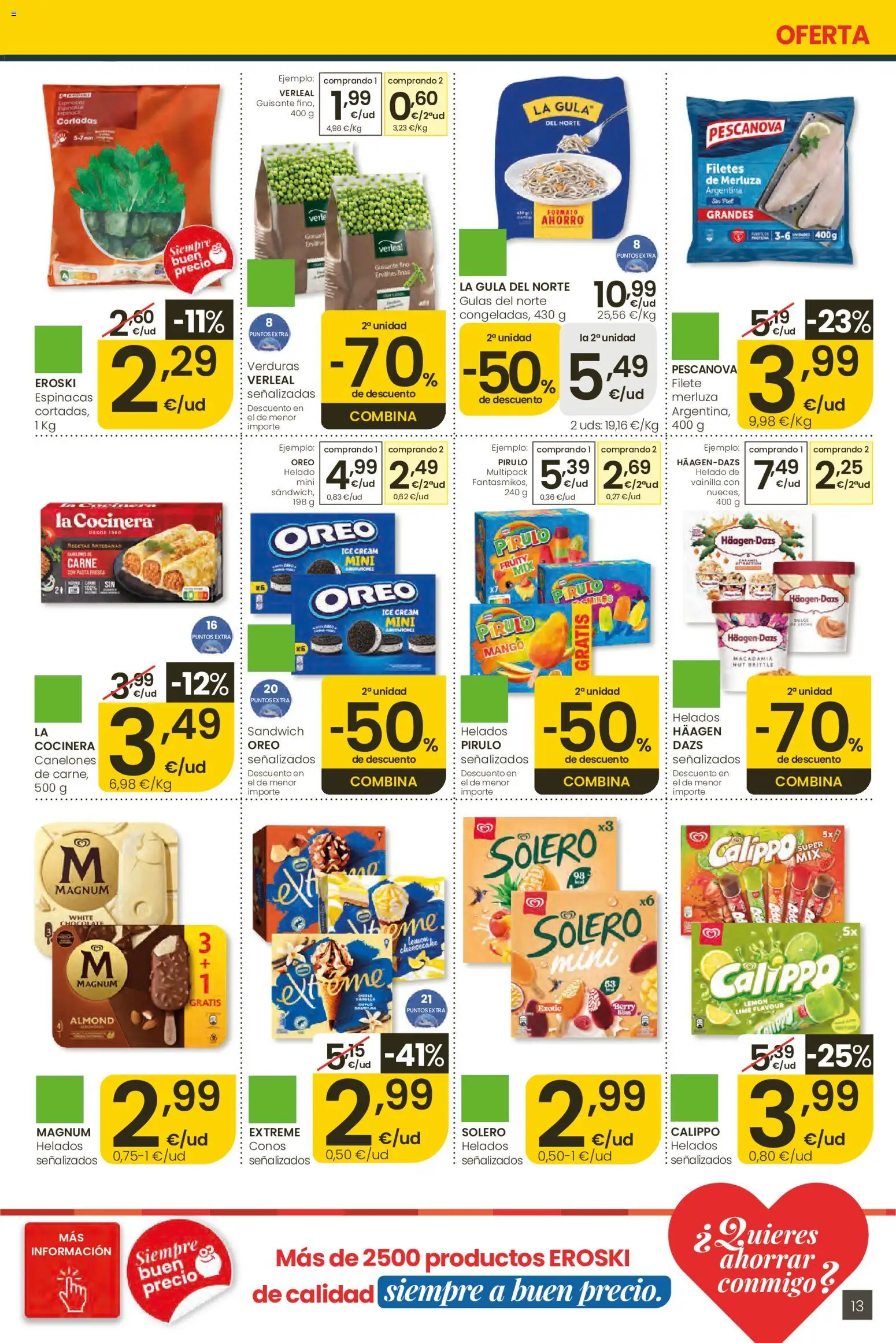 Eroski Ofertones de verano │ válido desde el 28.05.2026 | Página: 13 | Productos: Pasta, Helado, Ρούτερ, Filete