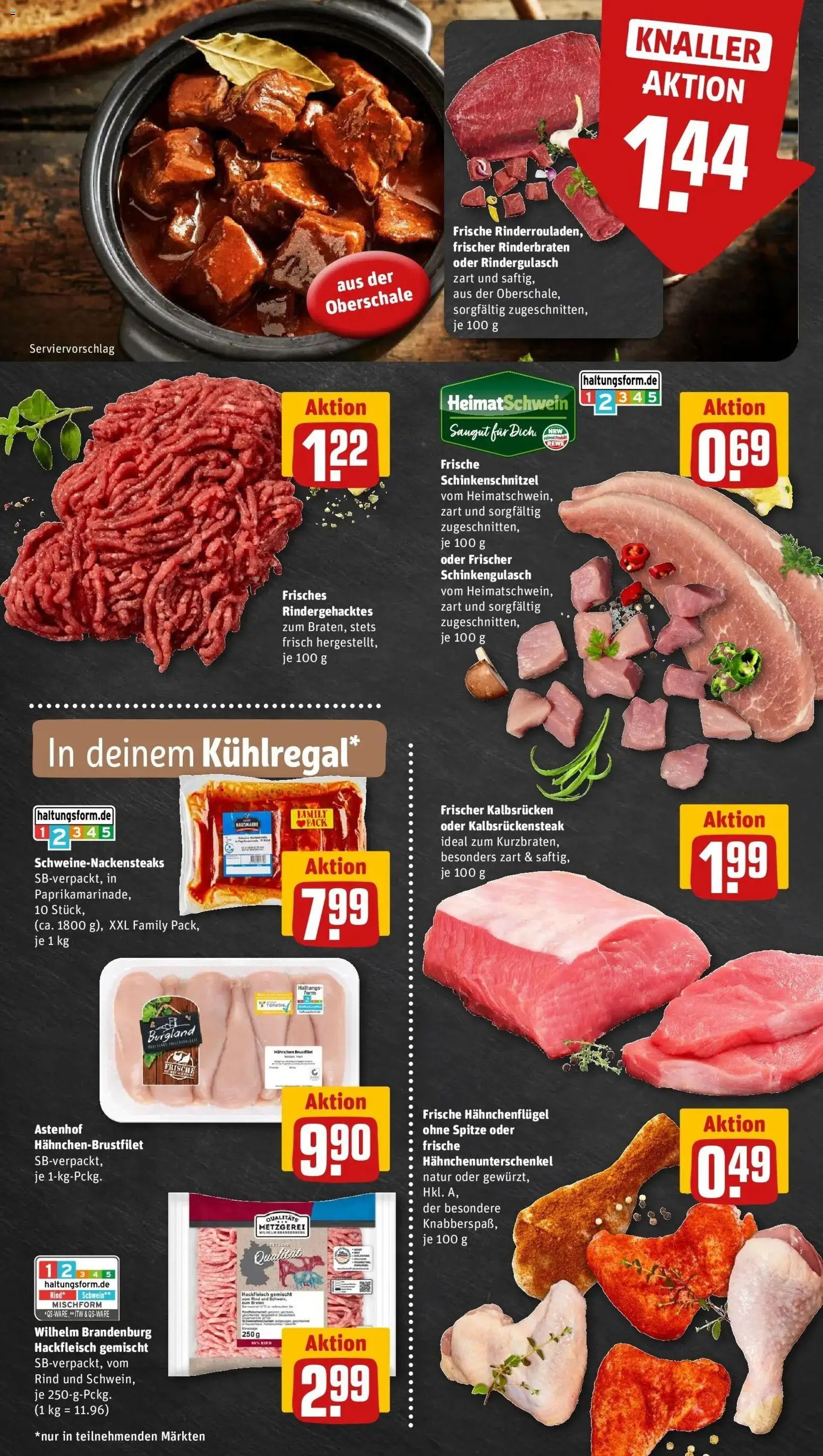 Rewe Prospekt Schalksmühle – gültig ab 27.07.2026 | Seite: 6 | Produkte: Rinderbraten, Rindergulasch, Hahnchen, Hackfleisch