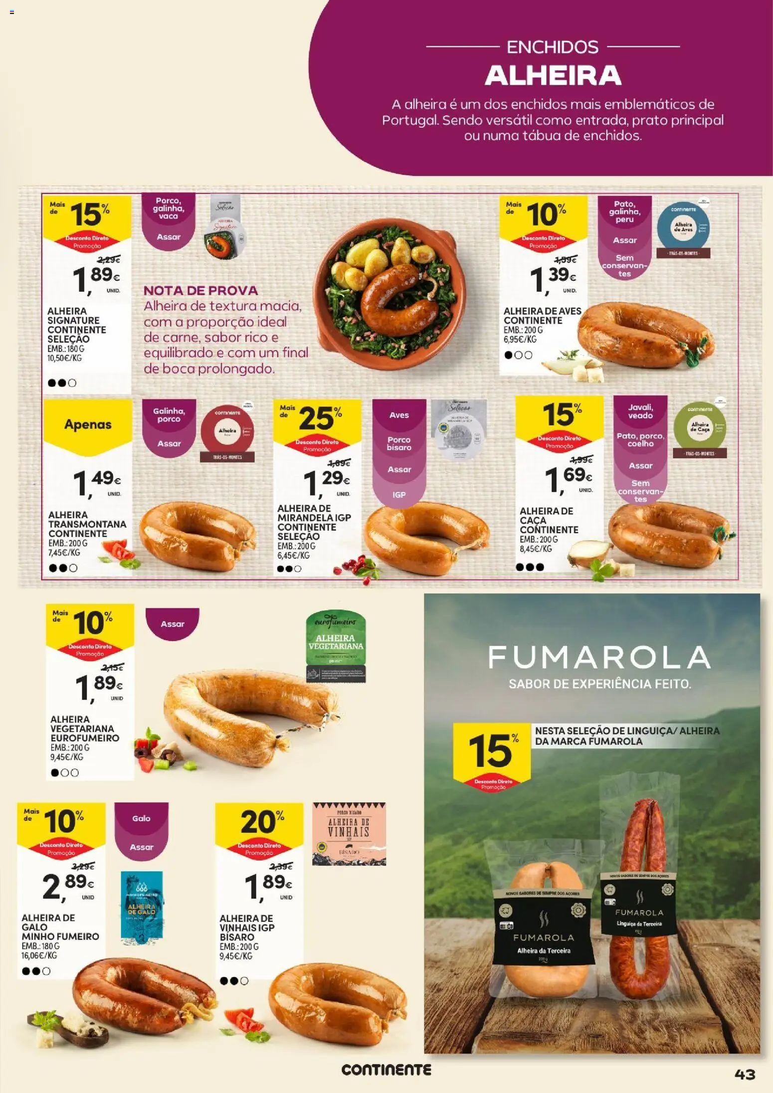 Continente Açores Vinhos, Enchidos e Queijos │ válido de 22/09/2026 | Página: 43 | Produtos: Tábua, Peru, Linguiça, Coelho