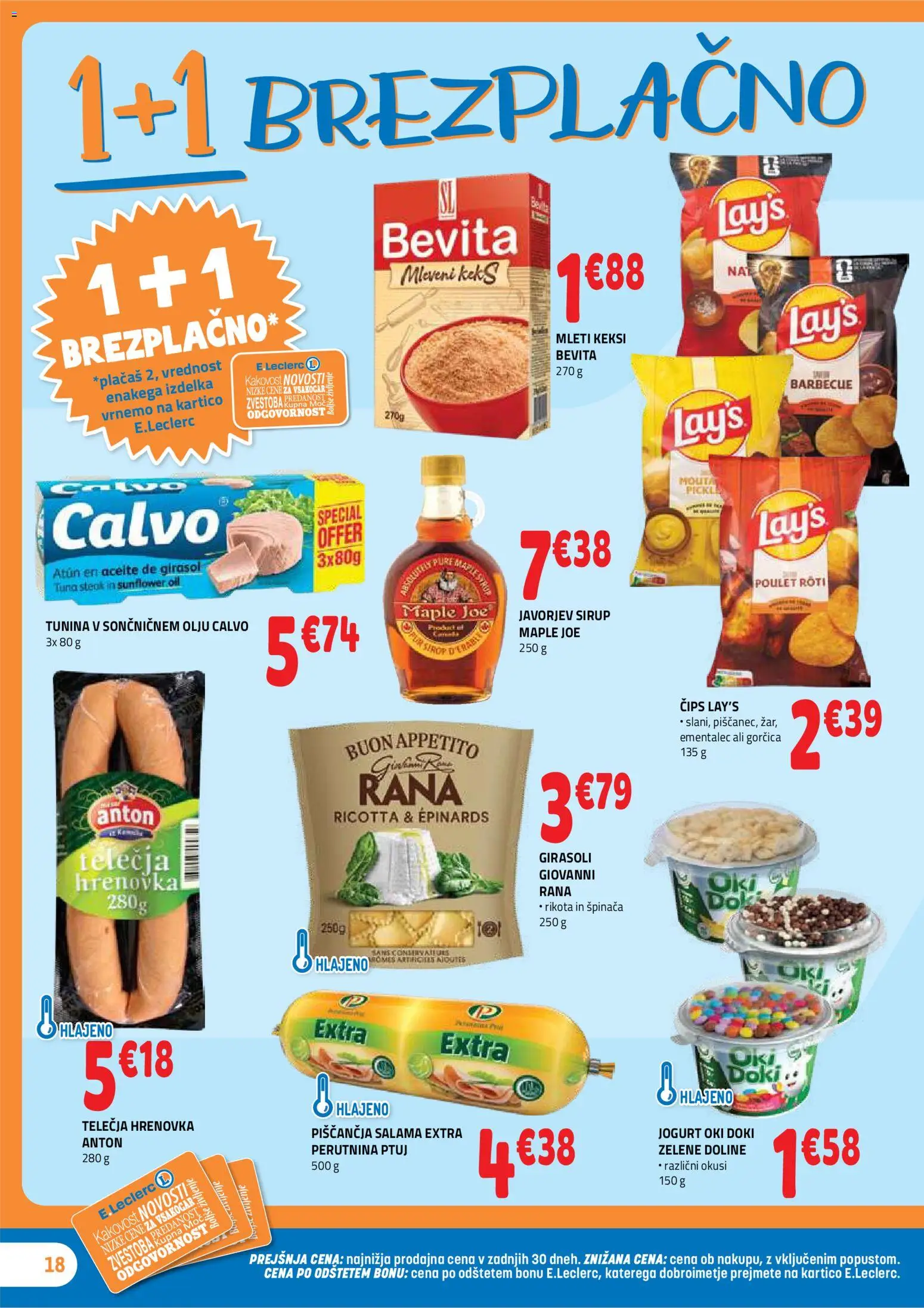 Novi E.leclerc katalog ponudbe – veljaven od 23.09.2026 | Stran: 18 | Izdelki: Keksi, Jogurt, Salama, Cips