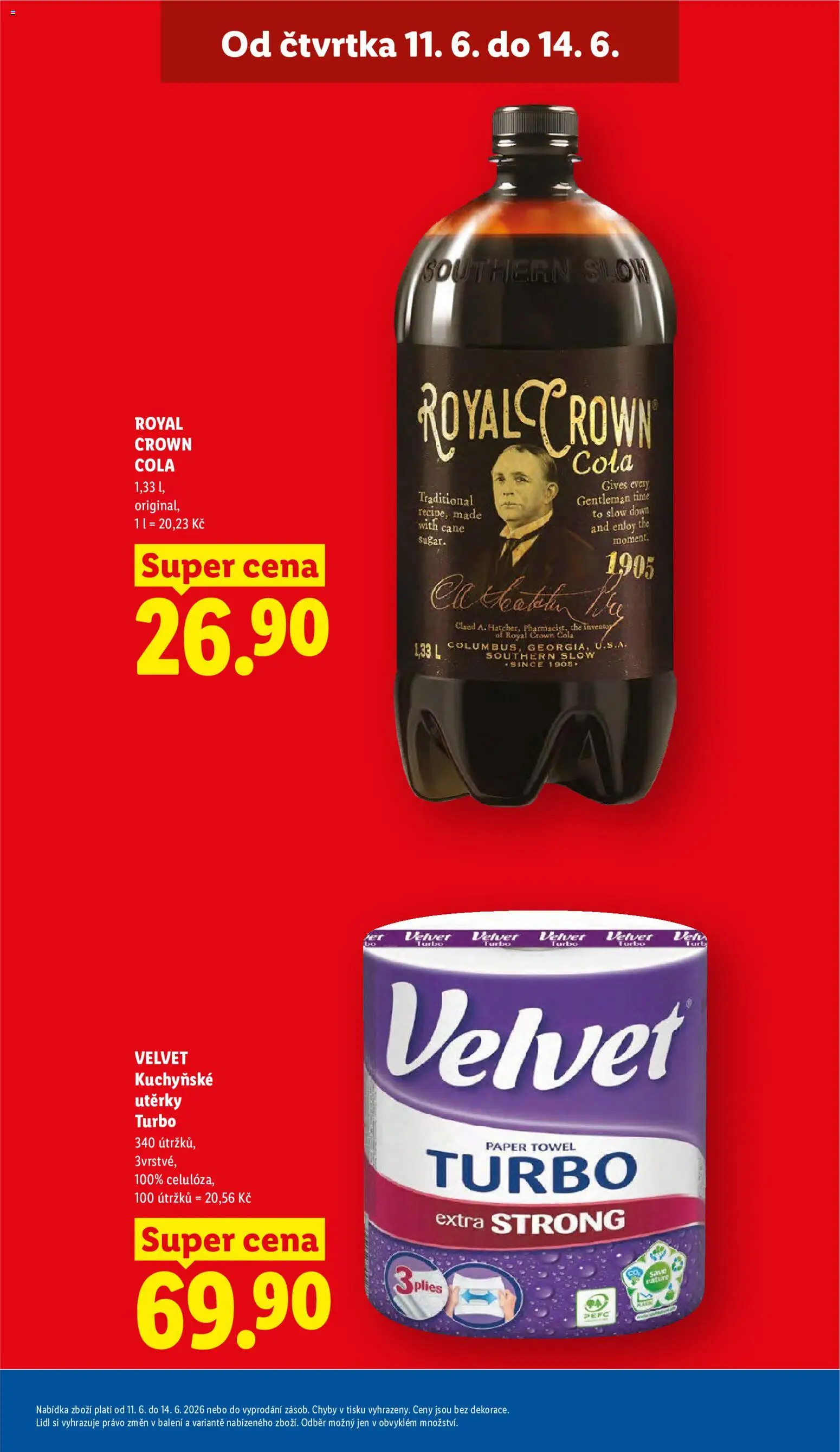 Lidl leták od 11.06.2026 | Strana: 9 | Produkty: Kuchyňské utěrky, Royal Crown Cola, Velvet, Cola