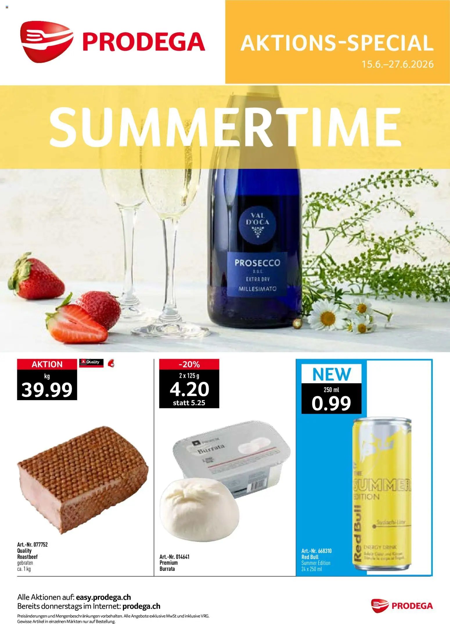 Prodega aktionen Summertime – gültig ab 15.06.2026 | Seite: 1 | Produkte: Red bull, Fennikel, Tabasco Sauce