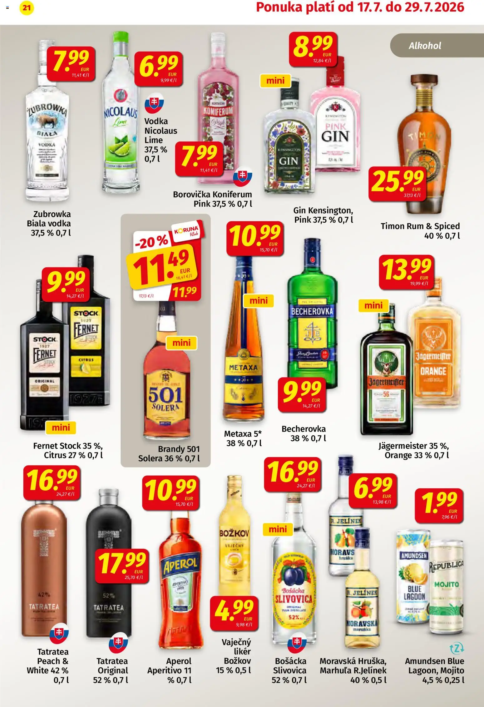 Nové Koruna akcie – leták je platný od 17.07.2026 | Strana: 21 | Produkty: Jägermeister, Božkov, Fernet, Alkohol