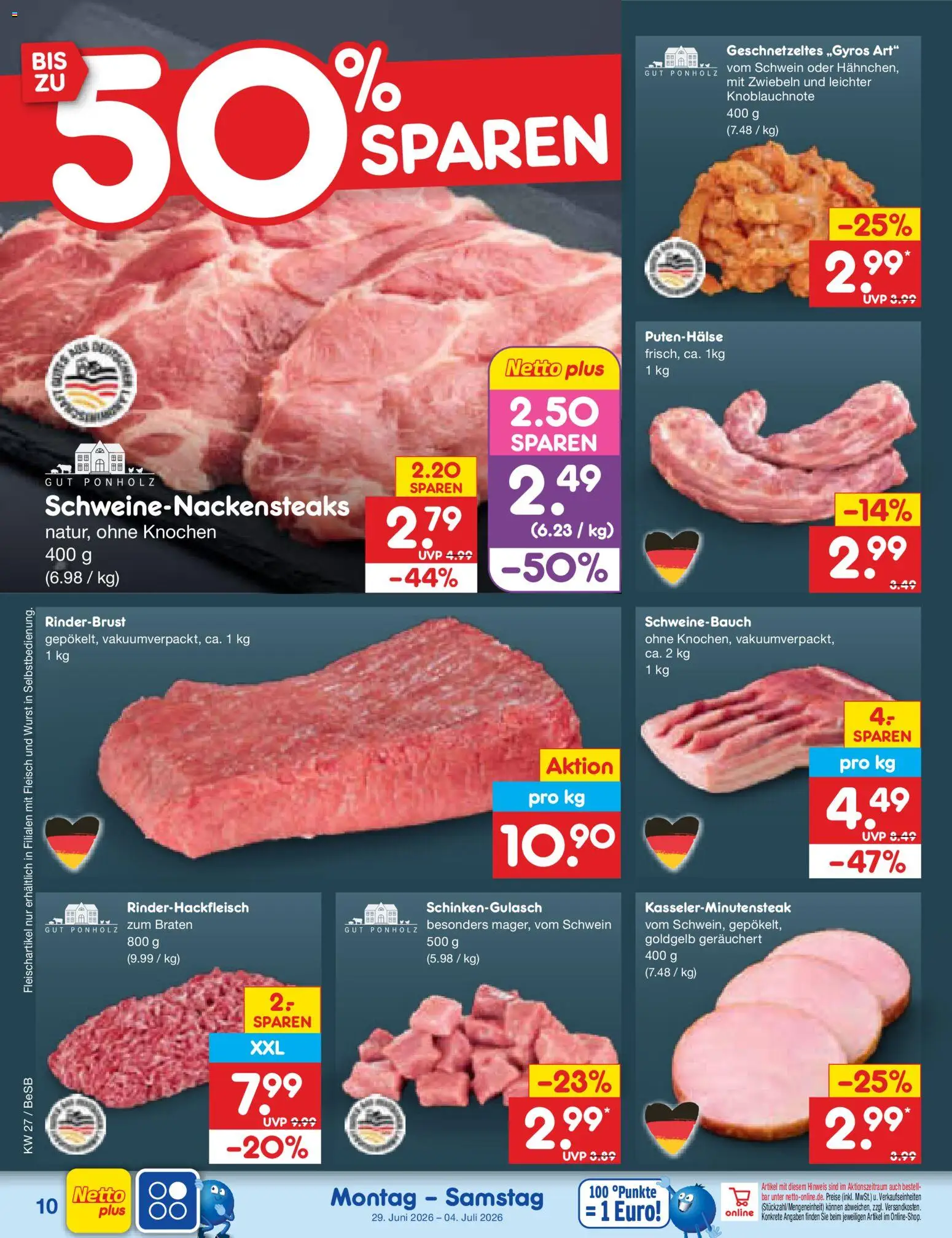 Netto Marken-Discount Prospekt – gültig ab 29.06.2026 | Seite: 14 | Produkte: Schweinebauch, Zwiebeln, Wurst, Fleisch
