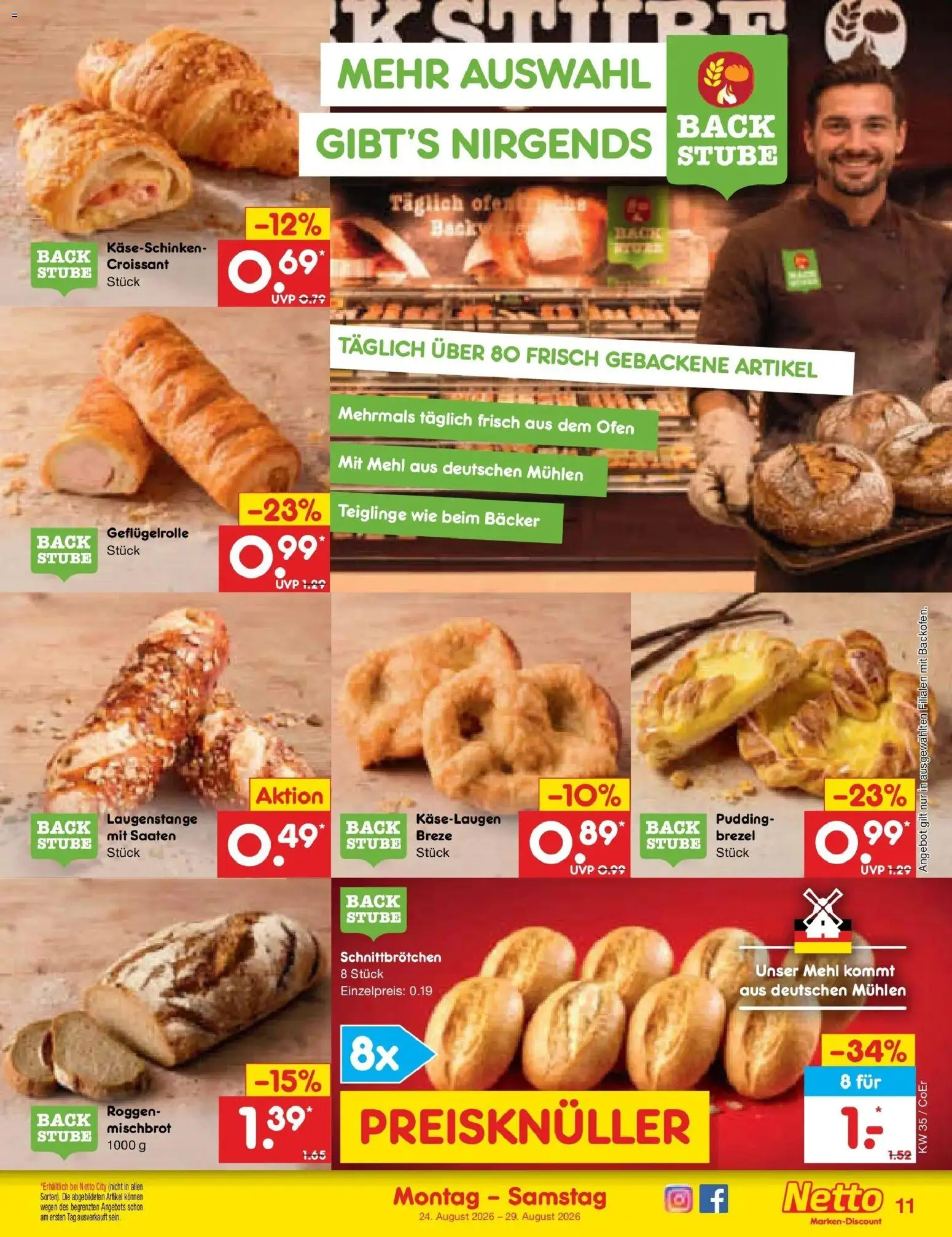Netto Marken-Discount Prospekt Naumburg (ab 24.08.2026) » Angebote | Seite: 15 | Produkte: Ofen, Mehl, Pudding, Croissant