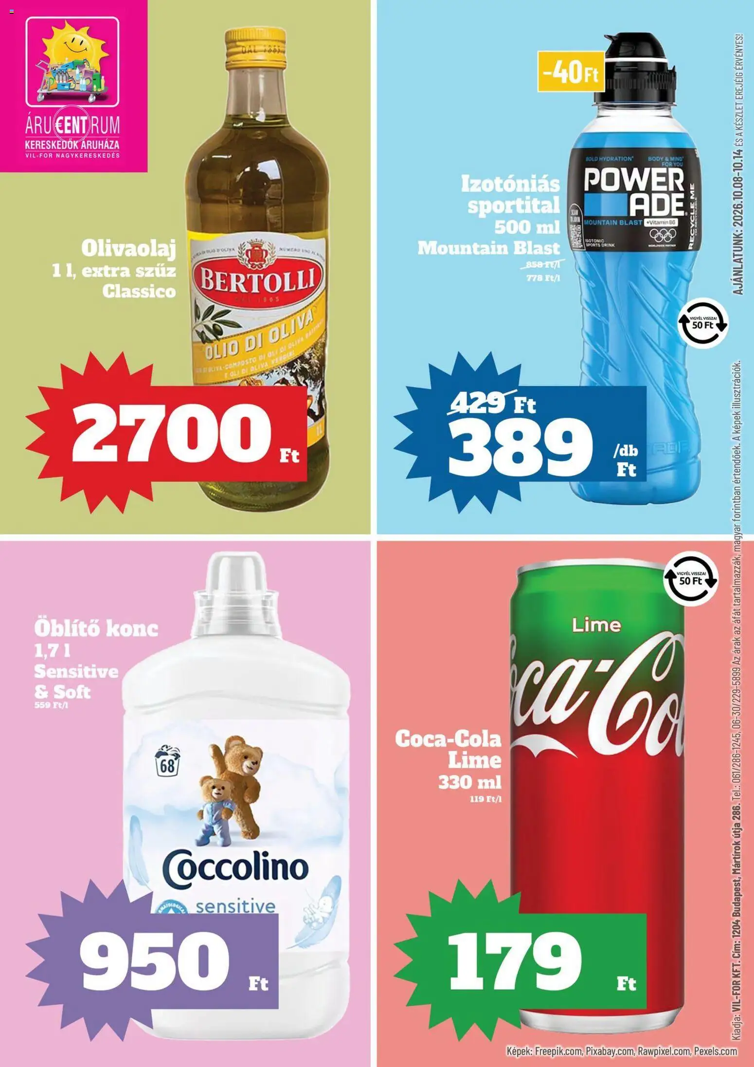Vil-For akciós ujság - amely érvényes a következő dátumtól: 2026.10.08. | Oldal: 1 | Termékek: Coccolino, Lime, Rum, Olívaolaj