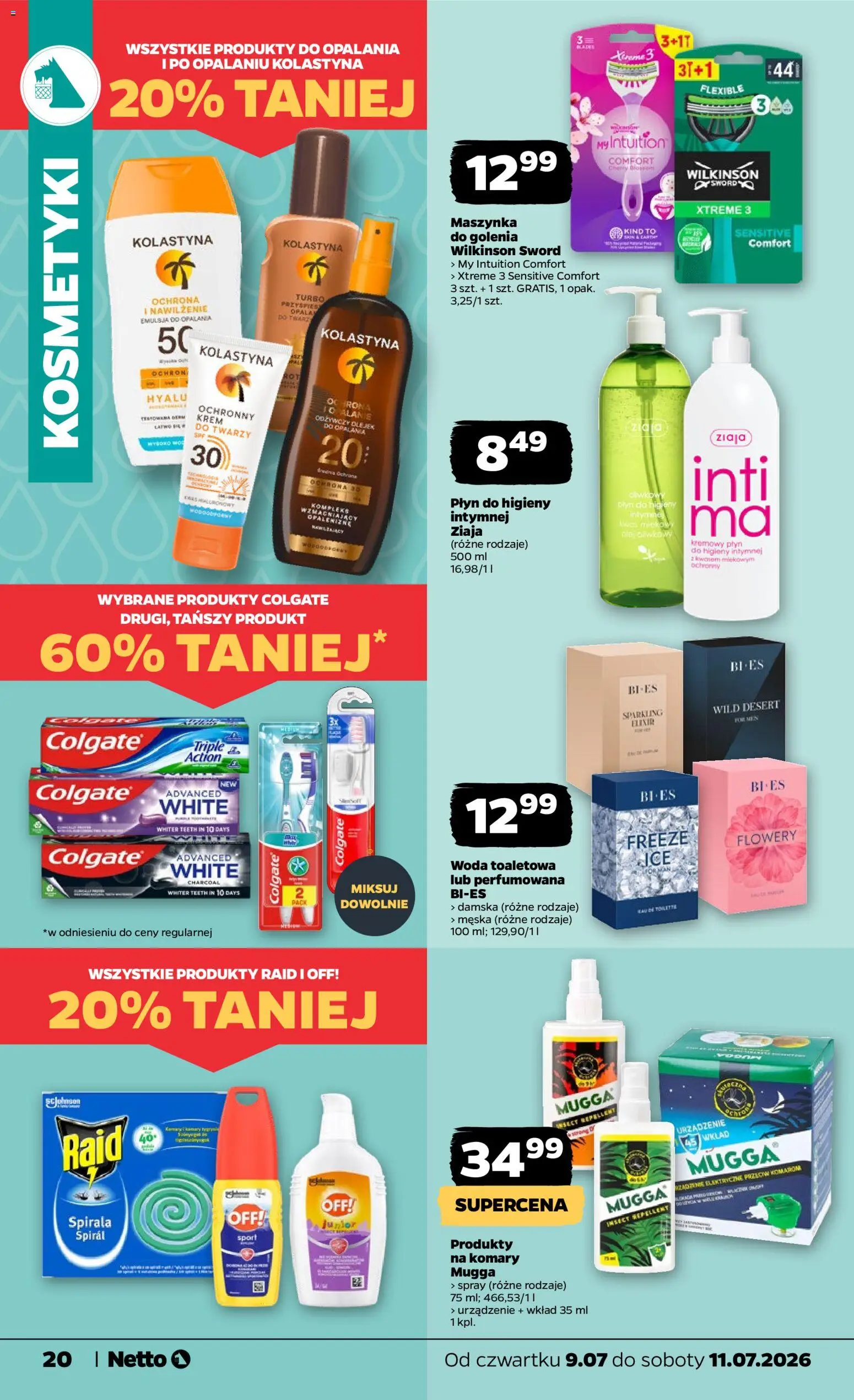 Netto gazetka od czwartku spożywcza od 09.07.2026 | Strona: 20 | Produkty: Kosmetyki, Maszynka do golenia, Woda toaletowa, Krem