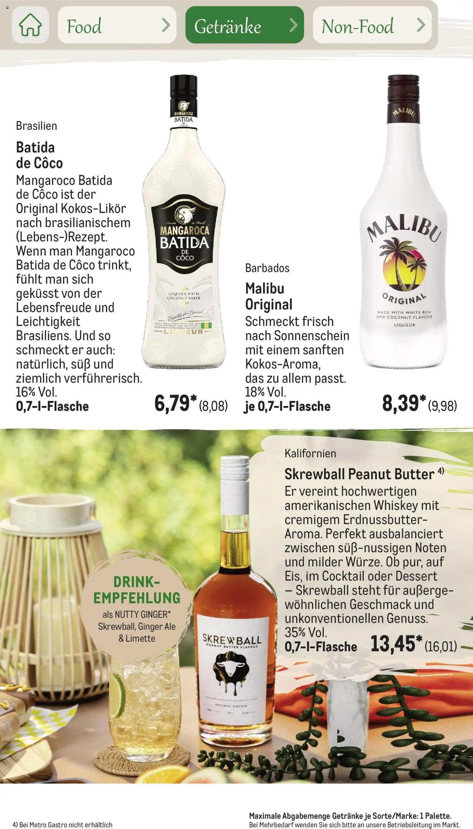 Metro Saisonkatalog Outdoor Dining – gültig ab 01.06.2026 | Seite: 75 | Produkte: Butter, Rum, Batida de coco, Whiskey