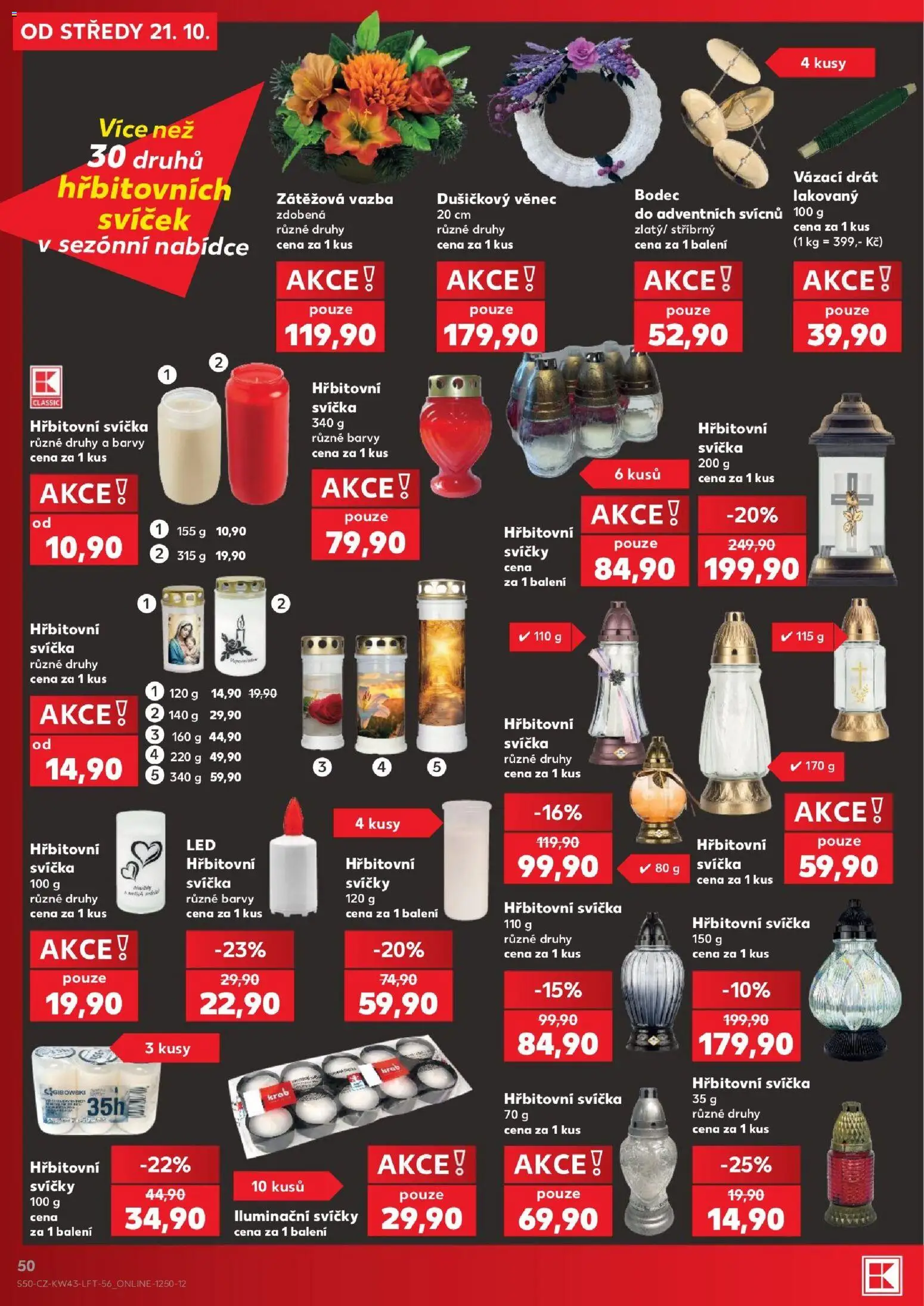 Kaufland leták - Praha 8 od 21.10.2026 | Strana: 50 | Produkty: Hřbitovní svíčky, Svíčka, Barvy, LED