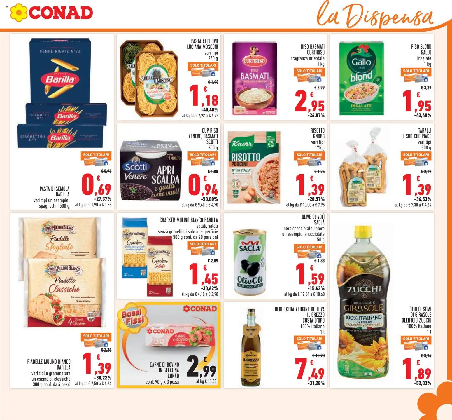 Volantino Conad del 29/07/2026 | Pagina: 11 | Prodotti: Pasta di semola, Olio extra vergine, Taralli, Fragranza