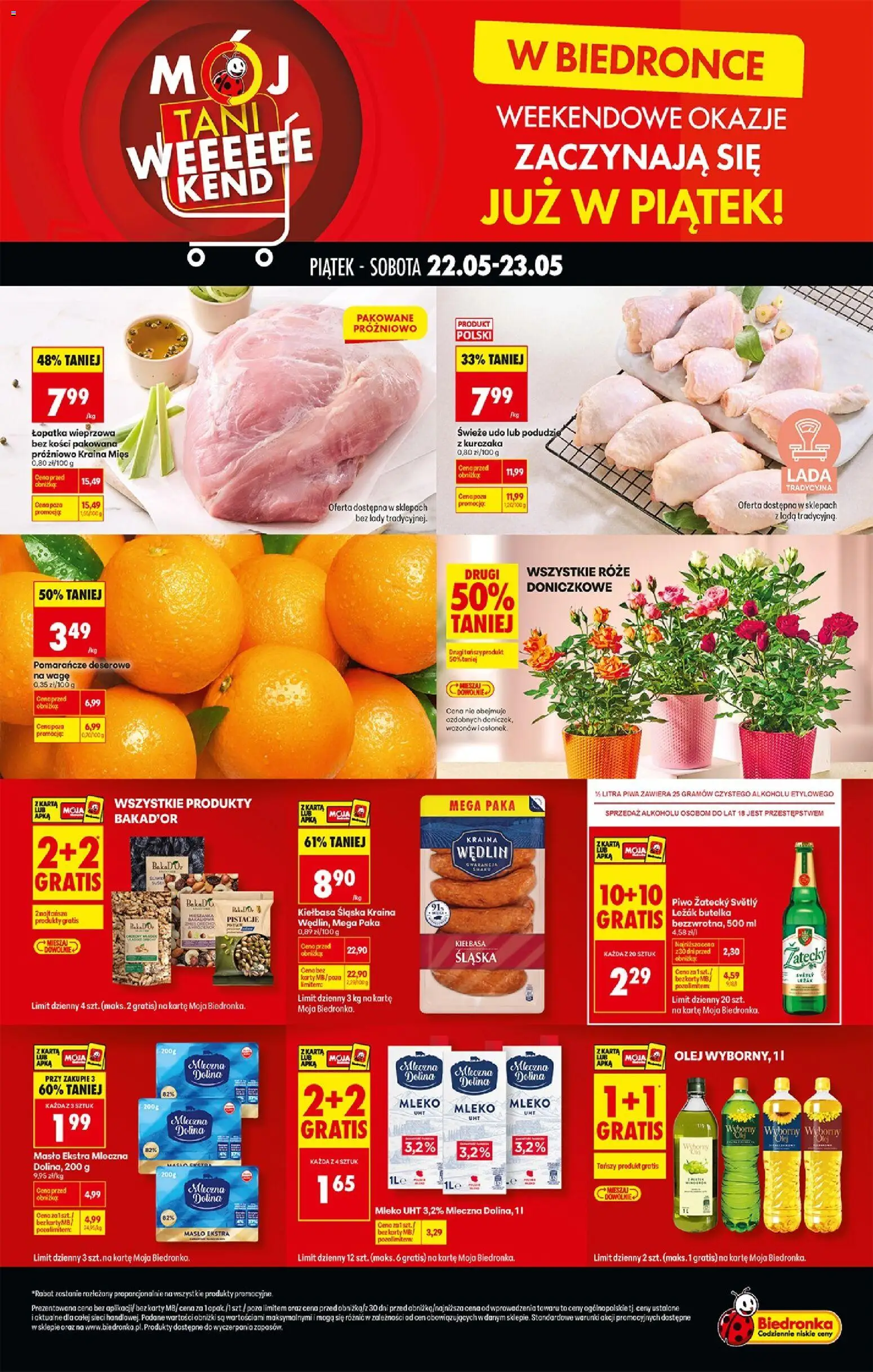 Biedronka Polsko leták - Tani weekend od 22.05.2026 | Strana: 1 | Produkty: Mléko, Máslo, Olej, Karty