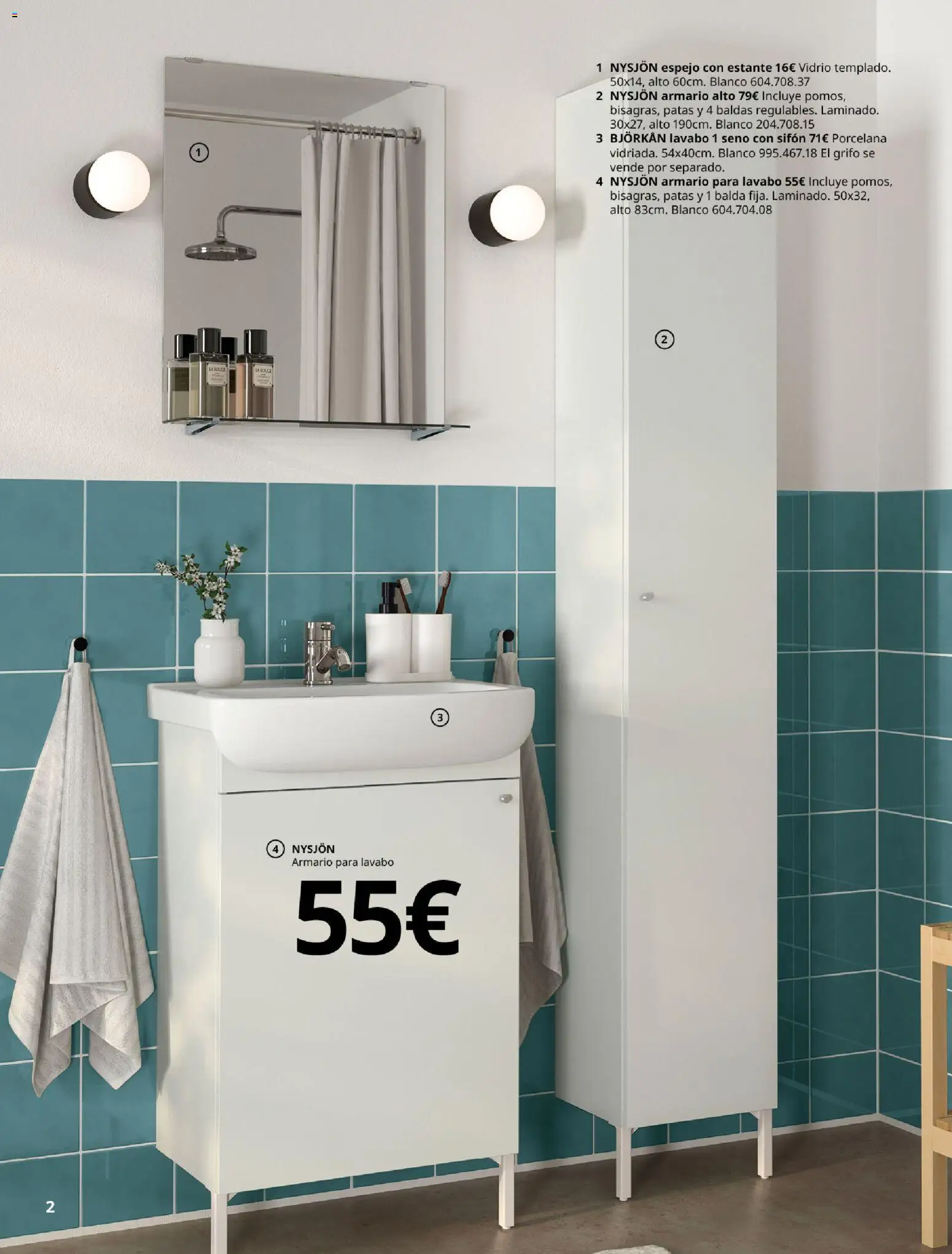Catálogo IKEA Baños │ válido desde el 01.02.2026 | Página: 2 | Productos: Estante, Armario, Lavabo, Espejo