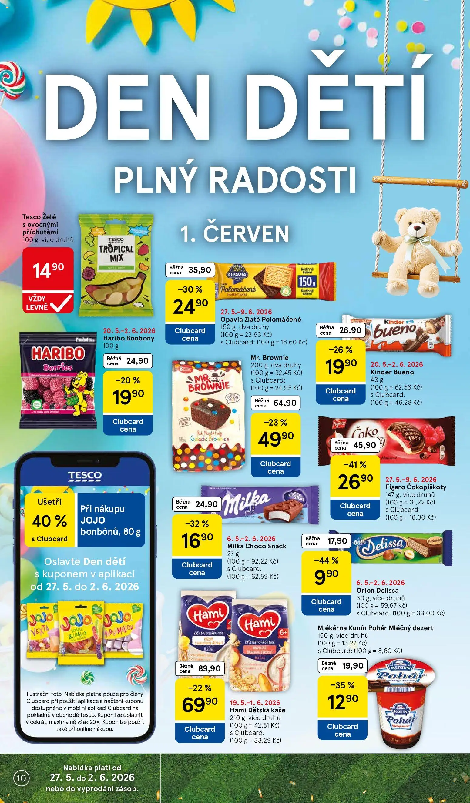 Tesco leták - Supermarket od 27.05.2026 | Strana: 10 | Produkty: Bonbóny, Brownie, Pohár, Kinder Bueno